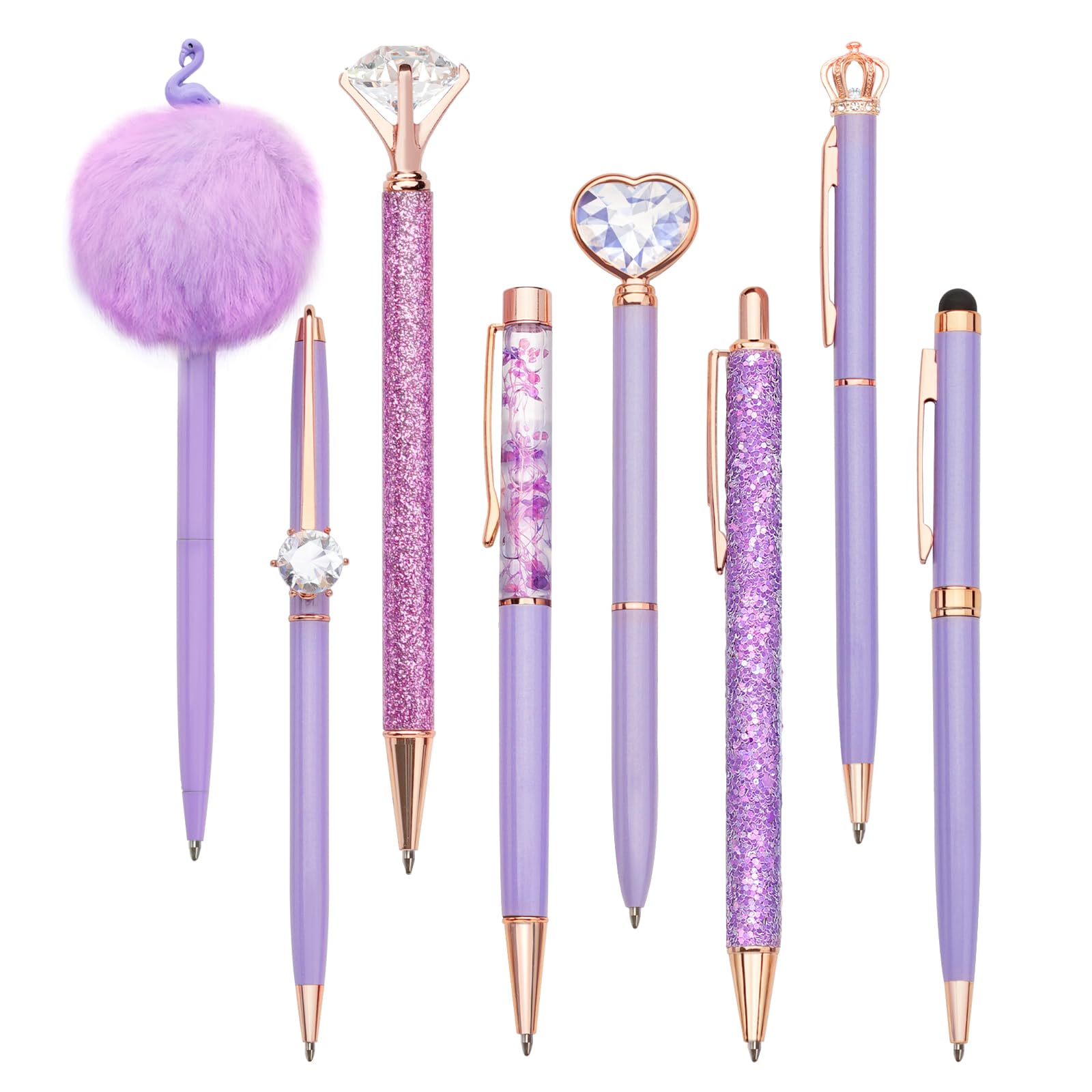 WEMATE 8Pcs Ballpoint Pens Set Metal Crystal Diamond Pen Glitter for Journaling Black Pen Bling in Black & Blue Ink Pretty Cute Pens Fancy Pens Gifts for Women Wedding School Office Desk(Black)