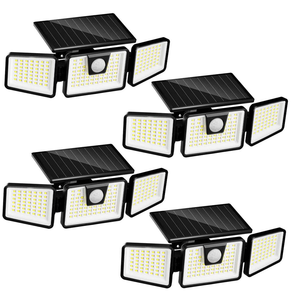INCX 156 LED Solar Motion Lights Outdoor 2 Pack, 3 Heads Solar Security Lights with Motion Sensor IP65 Waterproof, Flood Lights for Wall, Patio, Garden, Porch, Garage White