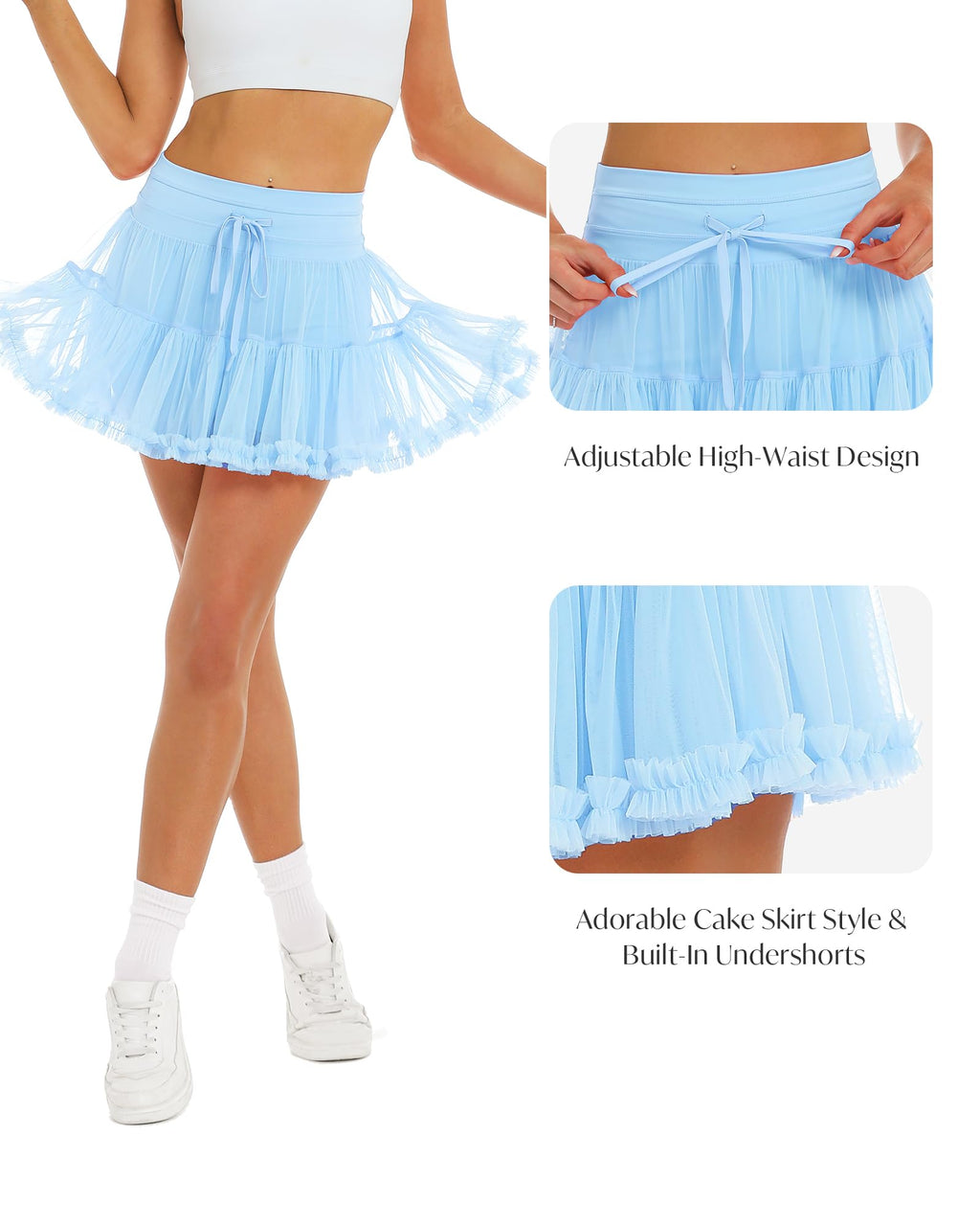 Stelle Women's High Waist Athletic Skorts with Shorts Pockets Ruffle Hem Flowy Skirts Mini Tiered Short Skirt Casual Summer