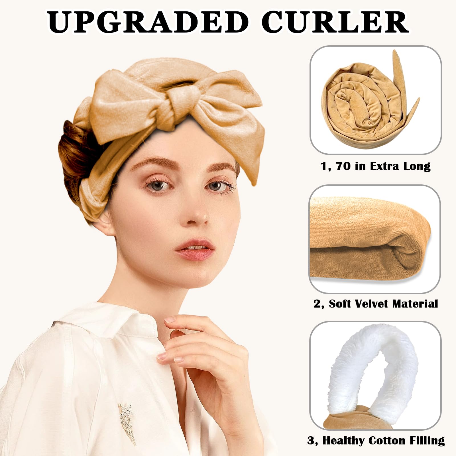 Gwabee Heatless Curls Overnight Hair Curler, 70" Soft Hair Curlers to Sleep In No Heat Curls Overnight, 9 PCS No Heat Curlers Set for Women - Blue