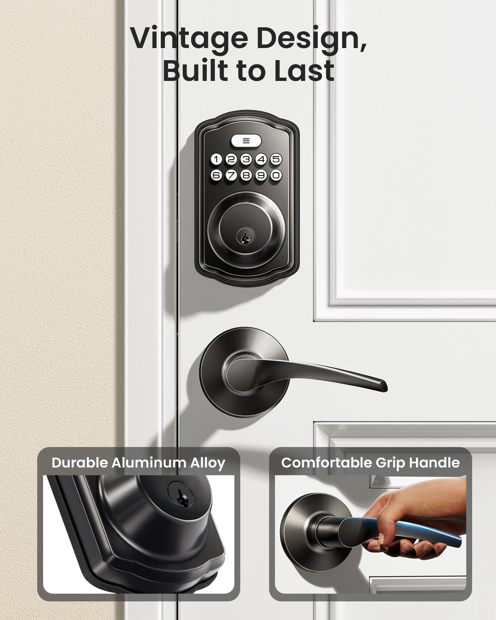 Veise Keyless Entry Door Lock with 2 Lever Handles - Electronic Keypad Deadbolt, Easy Installation Digital Smart Front Door Lock Set, Matte Black