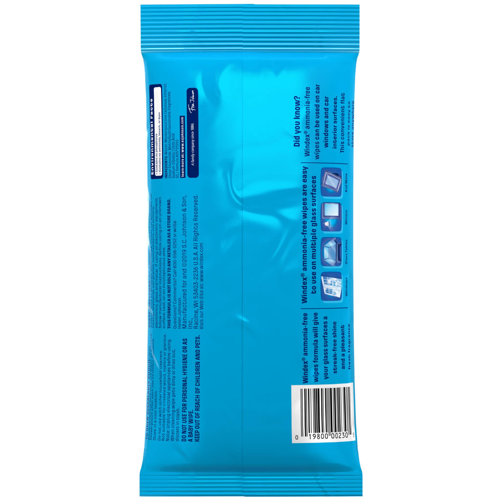 Windex Wipes Glass Cleaning Ammonia Free, Pre-Moistened Wipes for Cleaning All Glass Surfaces, Crystal Rain Fresh Scent, 25 Count