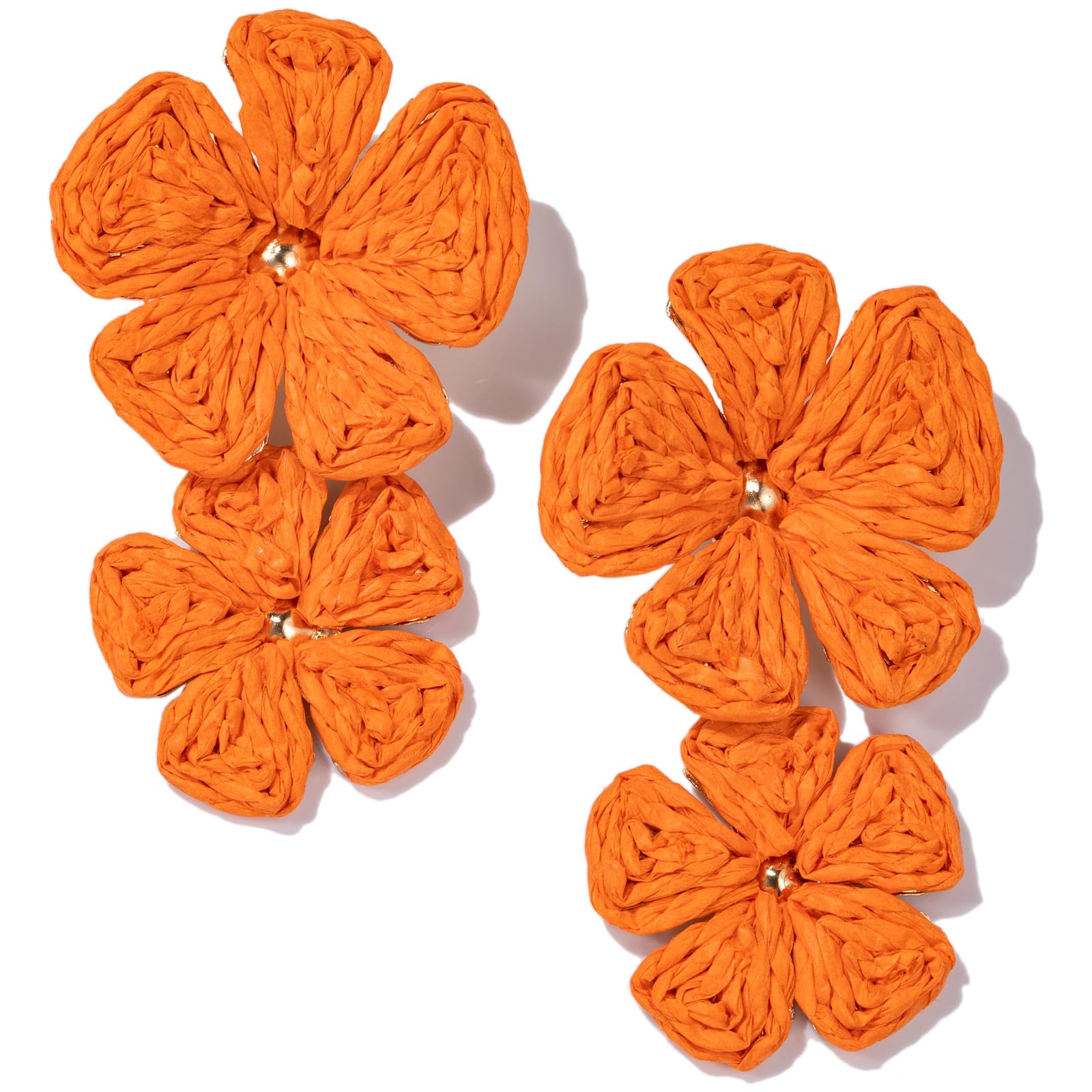 Boho Flower Earrings Statement Raffia Dangle Earrings Cute Floral Jewelry Trendy Summer Beach Vacation Outfits for Women