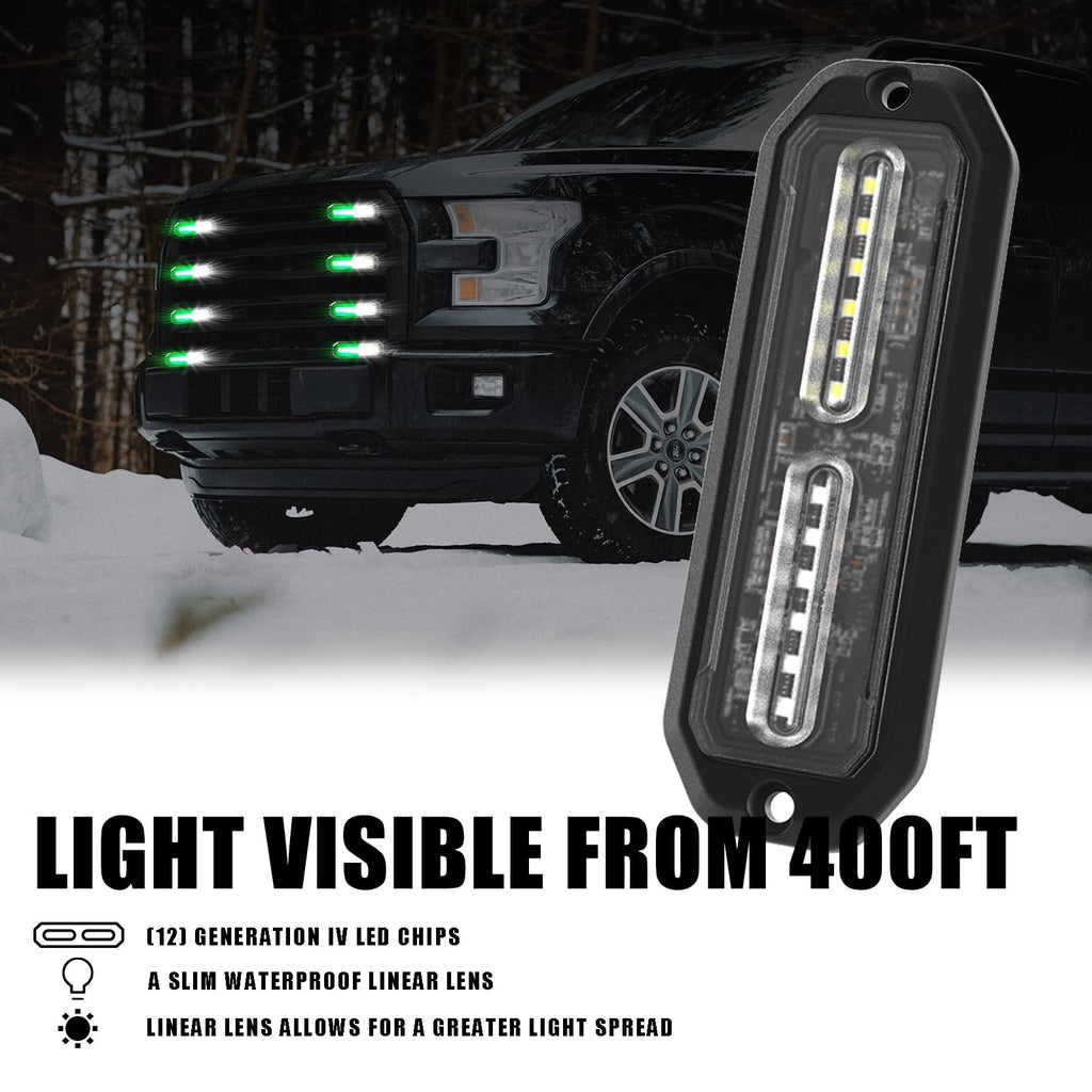 WINECO Amber led strobe lights for trucks 8pcs 12-LED Surface Mount Flashing Strobe Lights kit for Trucks Car Vehicles LED Mini Grille Grill Strobe Light Head Emergency Hazard Warning lights