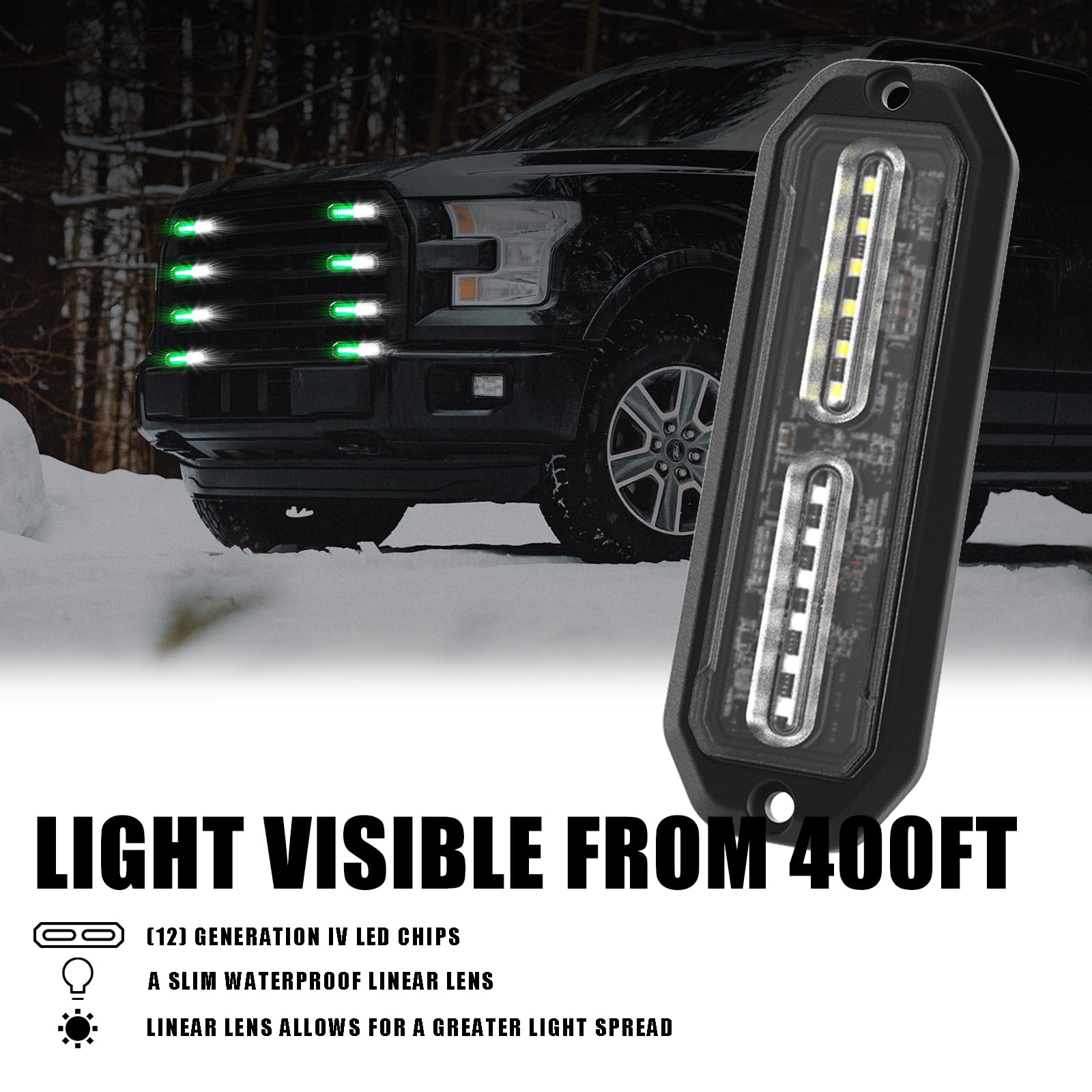 WINECO Amber led strobe lights for trucks 8pcs 12-LED Surface Mount Flashing Strobe Lights kit for Trucks Car Vehicles LED Mini Grille Grill Strobe Light Head Emergency Hazard Warning lights