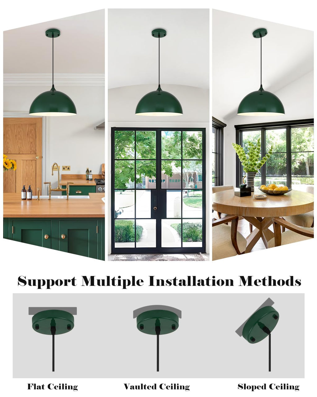 White Pendant Lights, 11.8 inch Pendant Lights Kitchen Island, Farmhouse Pendant Light Fixtures (White Inside), Industrial Pendant Lighting for Dining Room, Bedroom, Hallway (1 Pack)