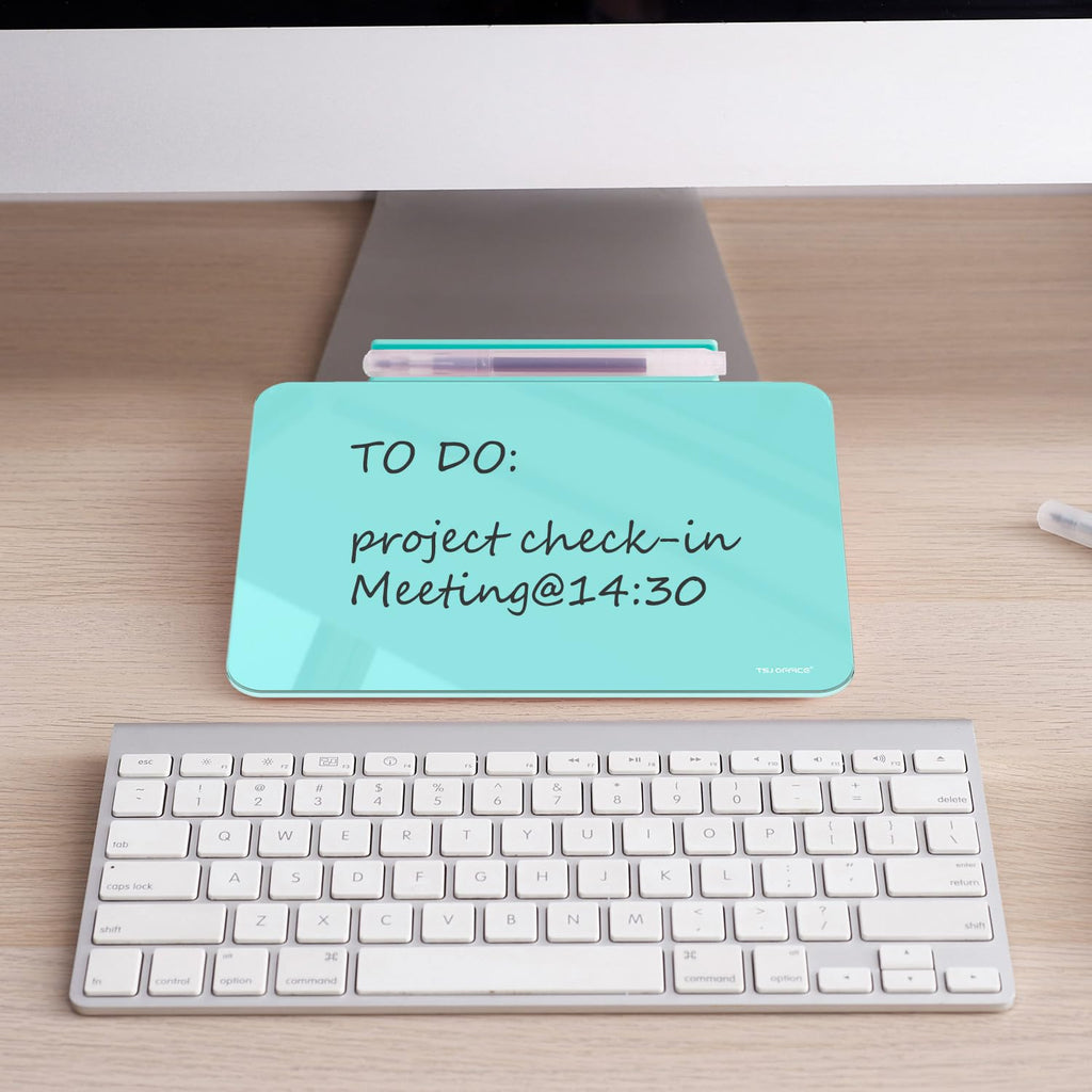 TSJ OFFICE Small Desktop Whiteboard - Glass Dry Erase Board 8 X 6 Inches Tabletop Easel Whiteboard with Stand, Desk Board Buddy for Artist, Teacher and Student