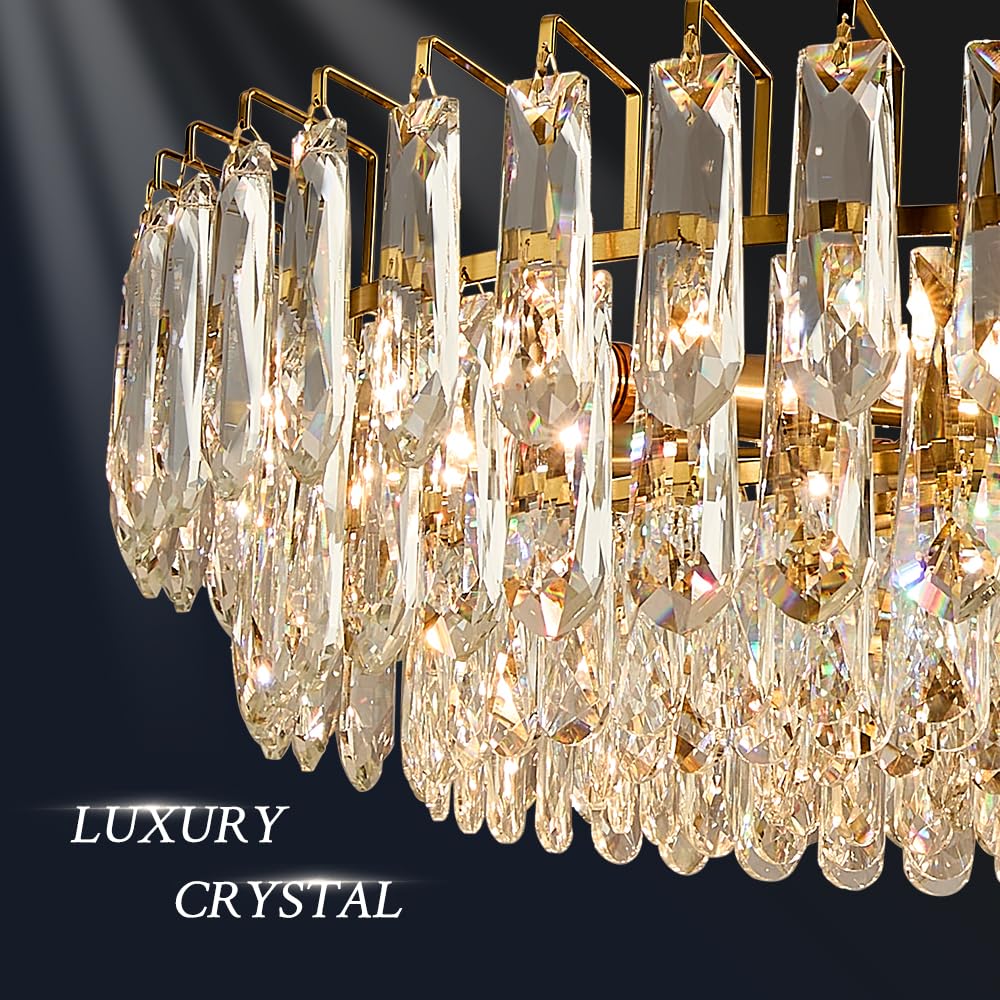 23.6" Modern Crystal Chandelier with Grey Crystal Gold 3-Tier Luxury Pendant Light 12-Light Ceiling Pendant Lighting for Dinning Room Living Room Foyer