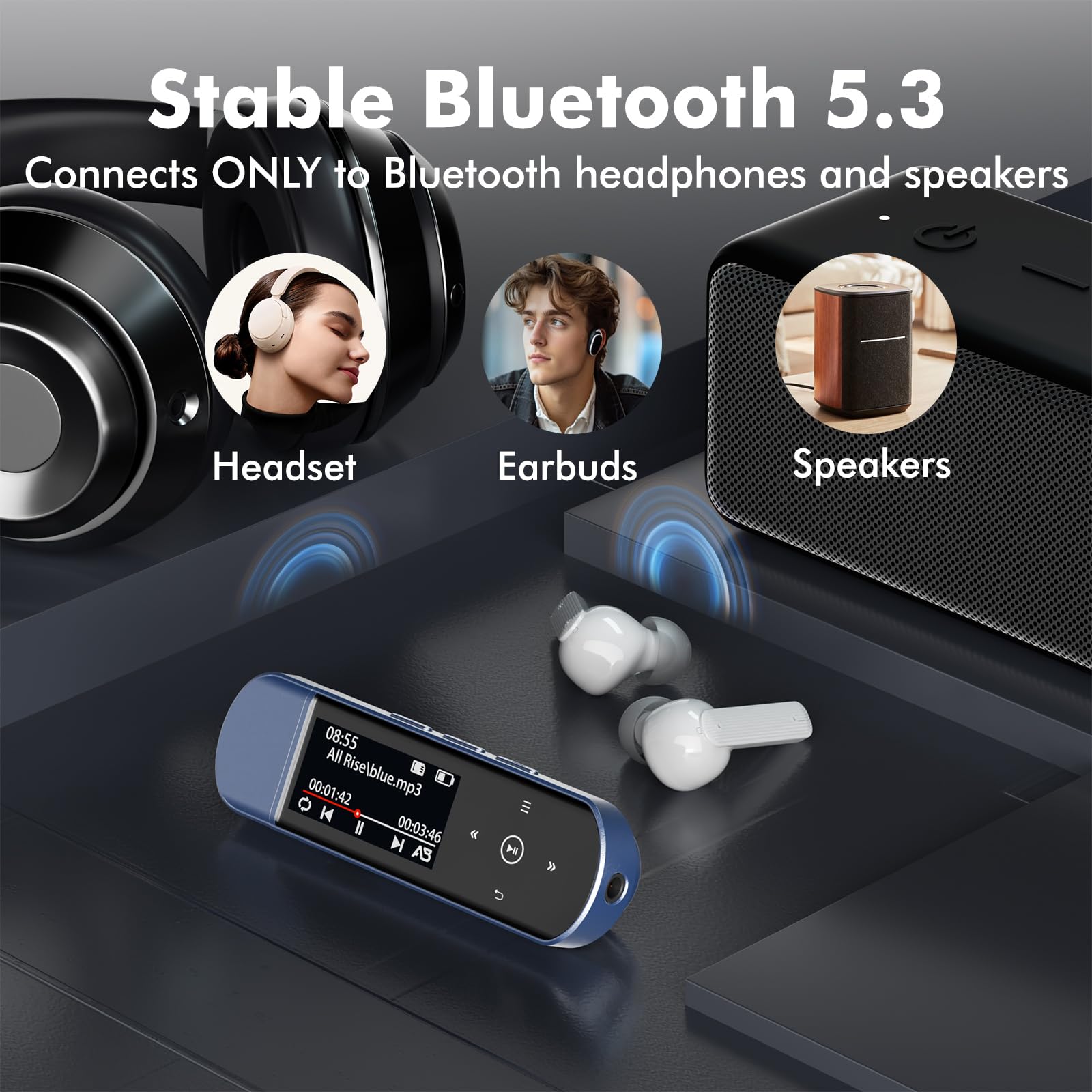 RUIZU 64GB USB MP3 Player with Bluetooth 5.3, Clip Jam Portable Music Player for Sports Running, USB MP3 Player Stick with FM Radio, Voice Recorder, Digital Audio Shuffle Repeat, Phone File Transfer