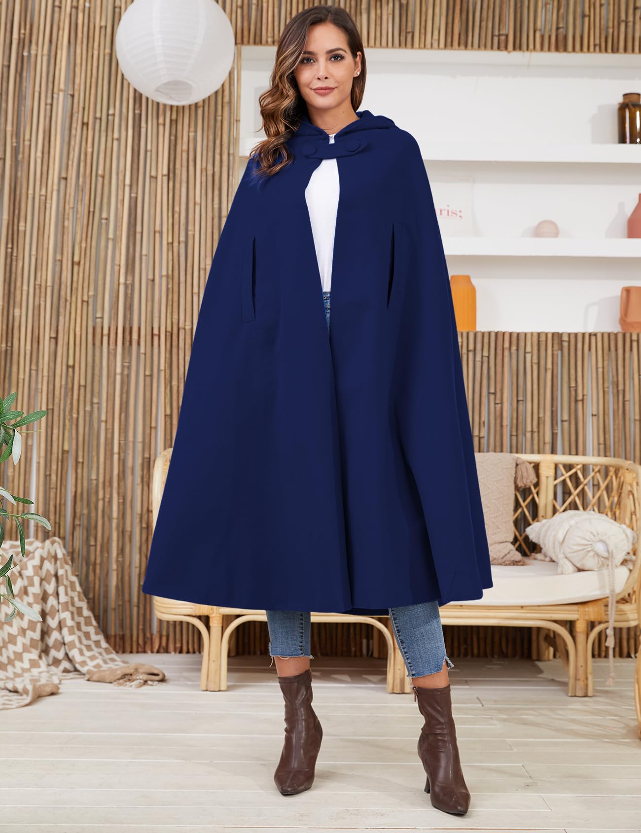 Gihuo Cape Poncho Women's Hooded Maxi Cloak Coat Winter Warm Long Cloak Cosplay Costumes Outerwear