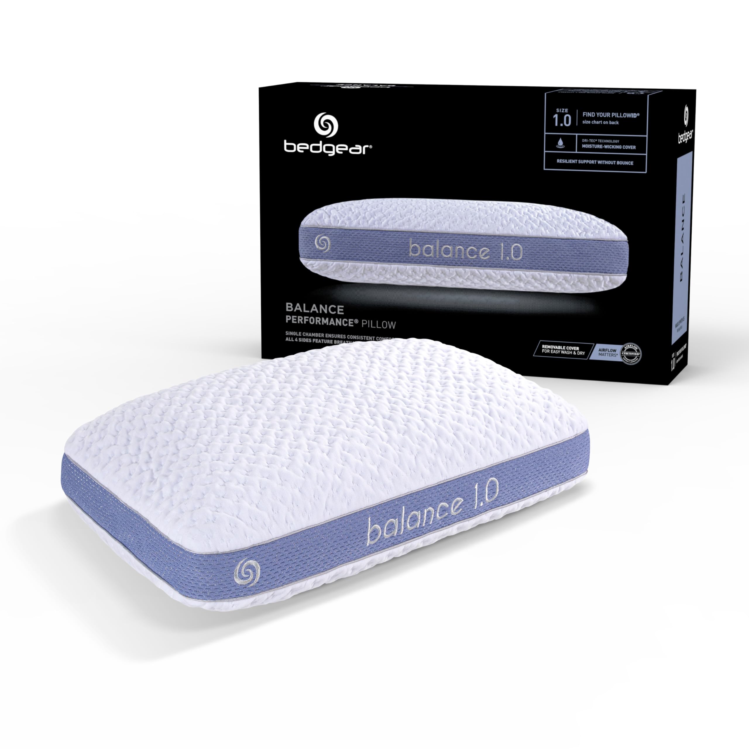 Bedgear Balance 1.0 Performance Pillow, Medium Support Bed Pillow for All Sleep Positions | Boost Blend Fill with Responsive Comfort & Air-X Mesh Ventilation | Washable Hypoallergenic Pillow