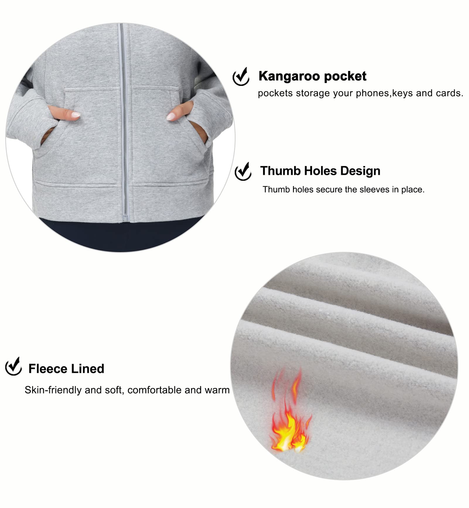 THE GYM PEOPLE Women's Full-Zip Up Hoodies Jacket Fleece Workout Crop Tops Sweatshirts with Pockets Thumb Hole