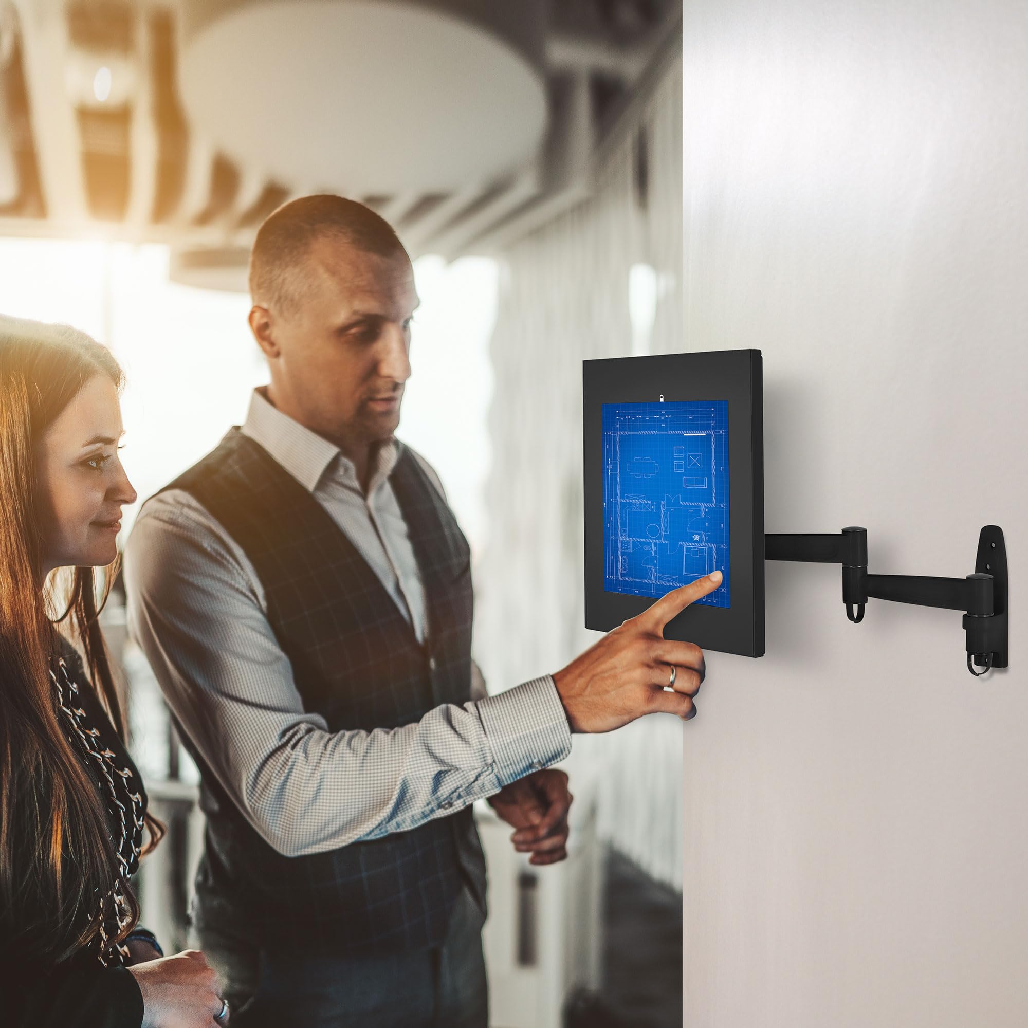 Mount-It! Anti-Theft Tablet Wall Mount with Swing Arm for iPad, iPad Air, iPad Pro | Lockable, Tamper-Proof Design, Full Motion Tilt, Swivel, Rotation, VESA 75x75 for Office, Retail, Black