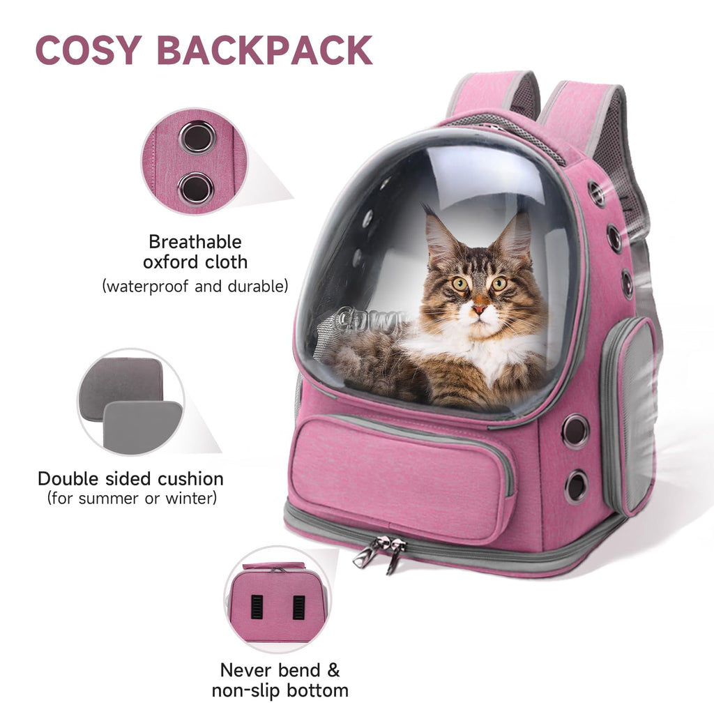 Cawypety Cat Backpack Carrier, Breathable Cat Carrier Large Space Bubble Pet Backpack for Kitty Small Dog up to 12lbs, Transparent & Foldable Pet Carrier for Travel Hiking (Black