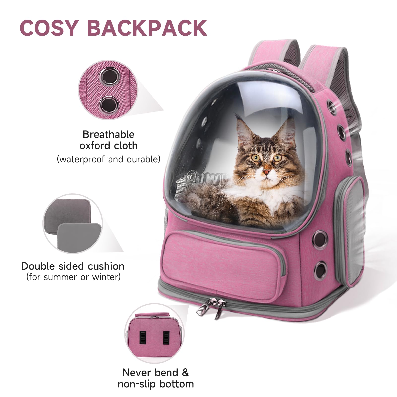 Cawypety Cat Backpack Carrier, Breathable Cat Carrier Large Space Bubble Pet Backpack for Kitty Small Dog up to 12lbs, Transparent & Foldable Pet Carrier for Travel Hiking (Black