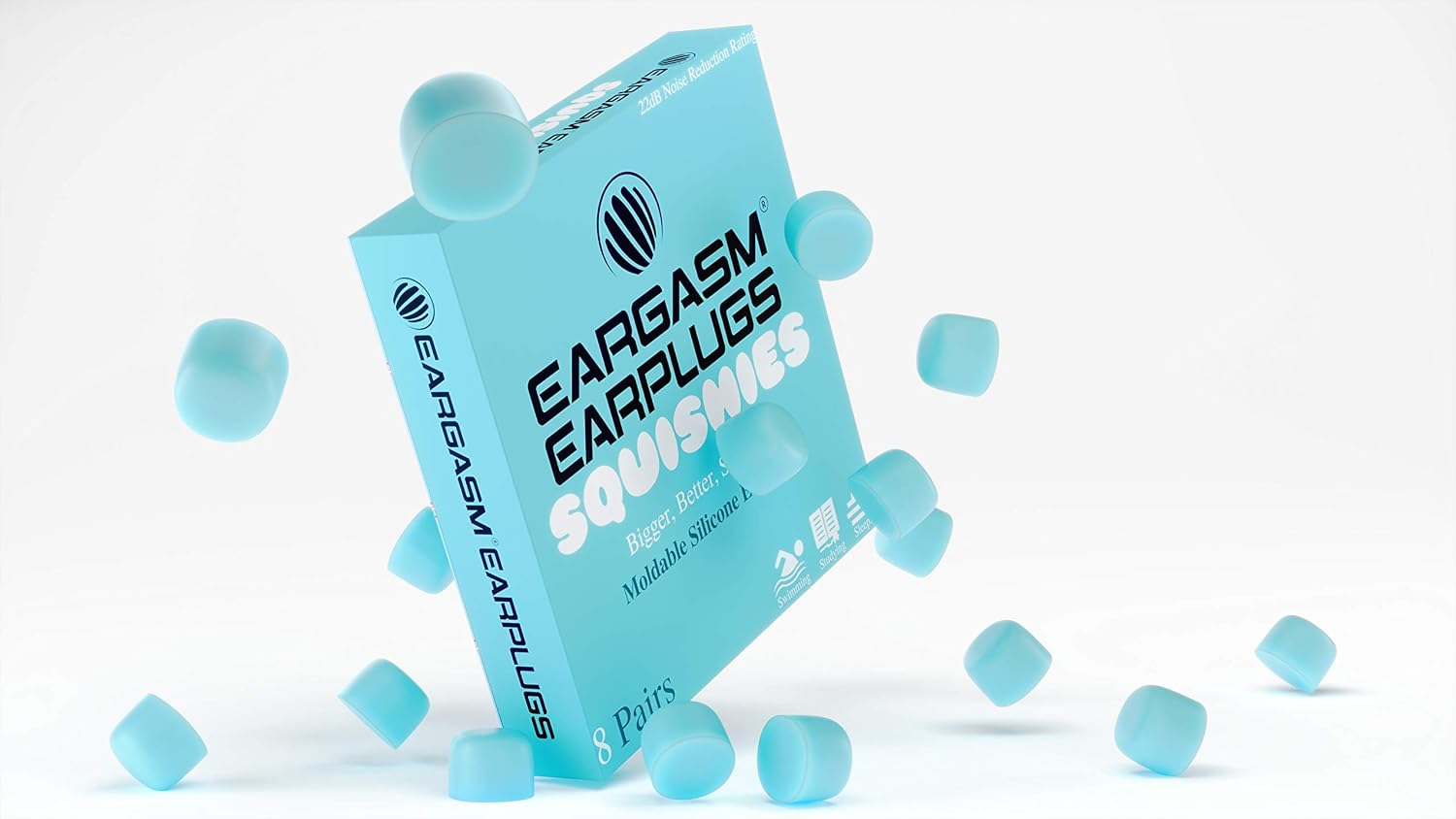 Eargasm Squishies - Blue Moldable Multipurpose Noise Reduction Noise Cancelling Waterproof Airtight Ear-Plugs for Sleeping, Snoring, Working, Studying, Swimming and More - Storage Case Included
