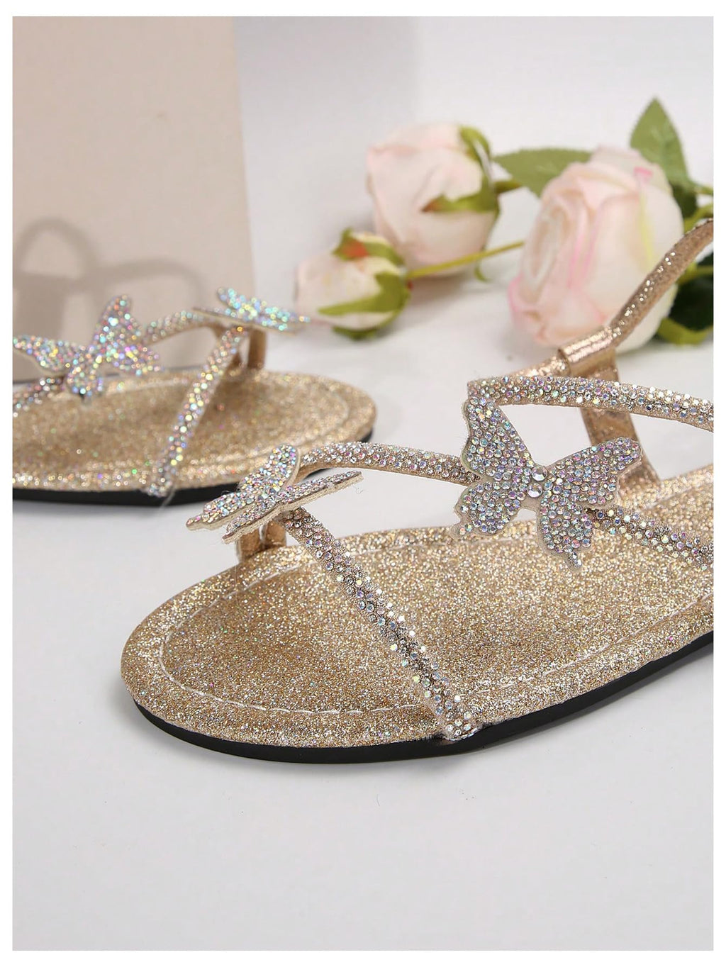 Floerns Women's Elegant Rhinestone Butterfly Transparent Elastic Strap Summer Flat Sandals