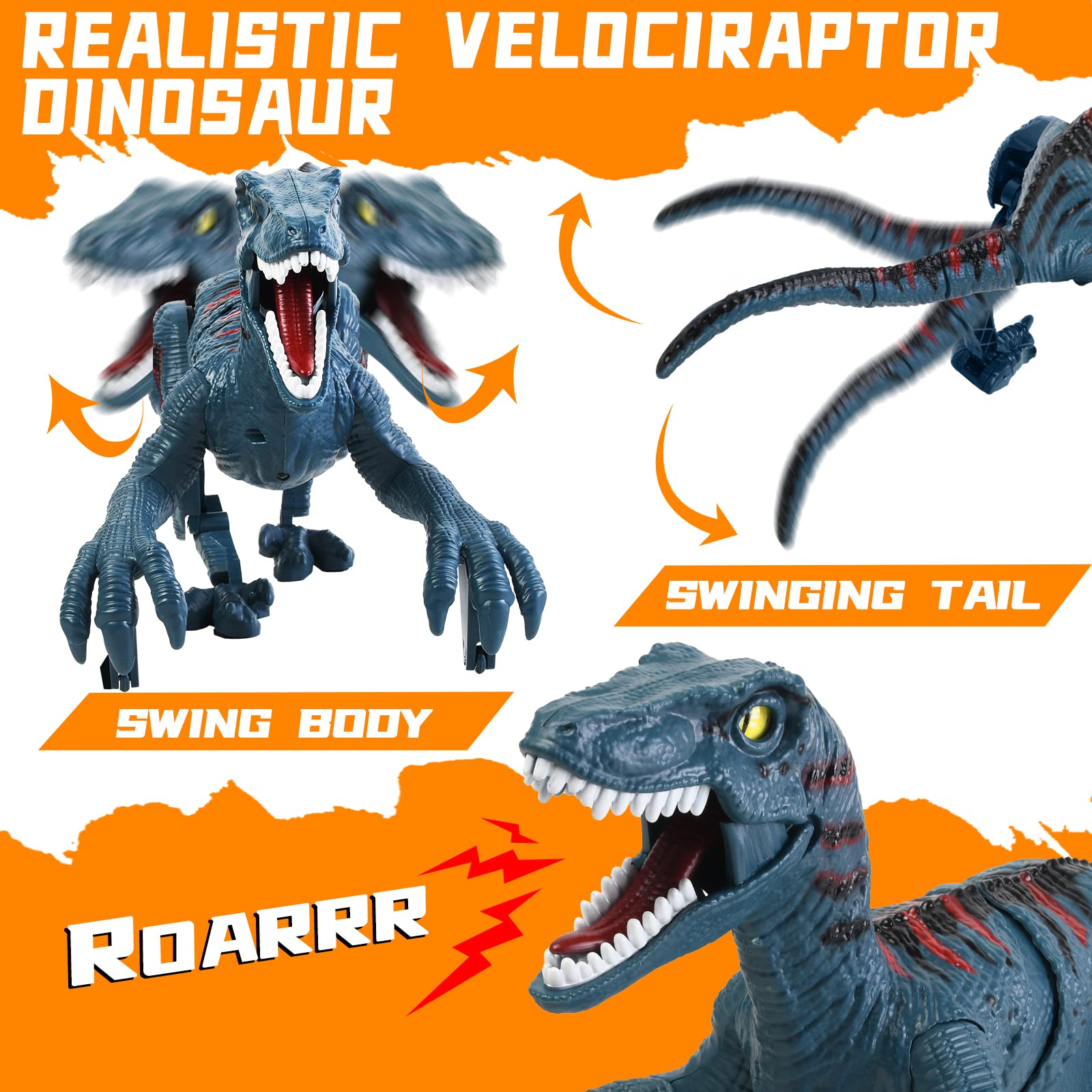 Remote Control Dinosaur Toys for Kid - Walking Dinosaur Toys for Boys 5-7，RC Jurassic Velociraptor Toys 8-12，Robot 3-5 with Light Sounds Birthday Gift Toy for Boys Age 3+ Rechargeable Black