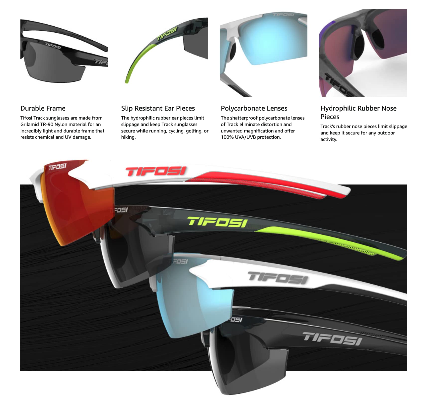 Tifosi Track Sport Men & Women Sunglasses - Ideal For Baseball, Golf, Pickleball, Running and Tennis - Unisex Glasses