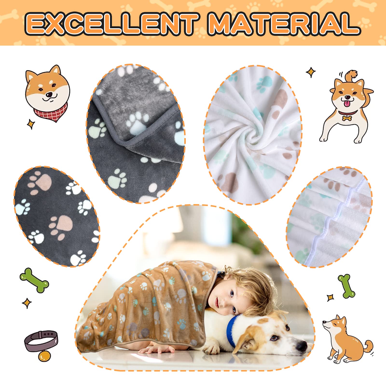 Rezutan 1 Pack 3 Dog Blanket for Large Dogs,41x31 inch for Medium Soft Fluffy Washable Pet Cat Blankets,Reversible Elephant & Paw Print for Dog Kennels & Beds, Sofas, Blue
