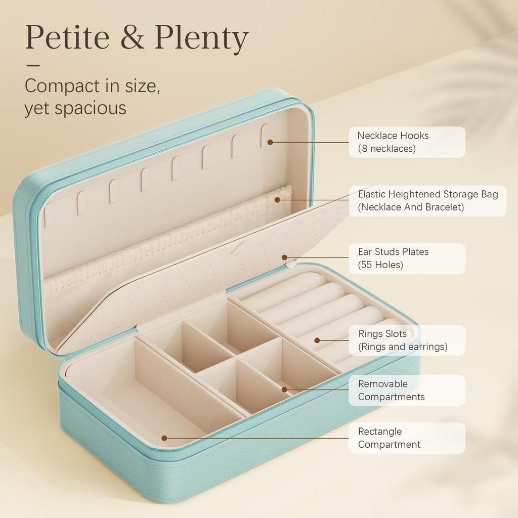 DesignSter Travel Jewelry Box, PU Leather Portable Jewelry Case, Small Jewelry Boxes for Gifts, Travel Jewelry Organizer for Women Rings Earrings Necklaces Bracelets (Avocado Green)