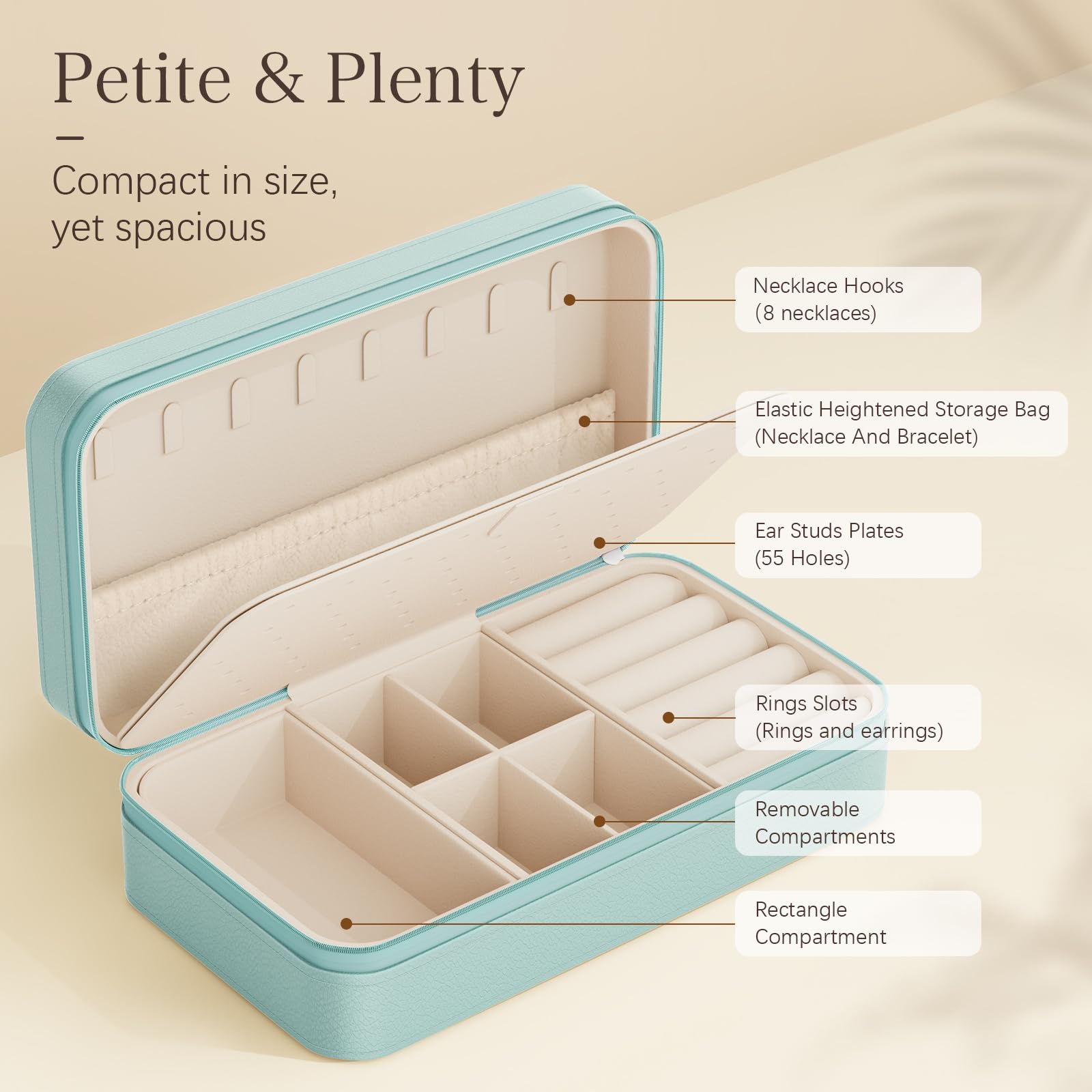 DesignSter Travel Jewelry Box, PU Leather Portable Jewelry Case, Small Jewelry Boxes for Gifts, Travel Jewelry Organizer for Women Rings Earrings Necklaces Bracelets (Avocado Green)