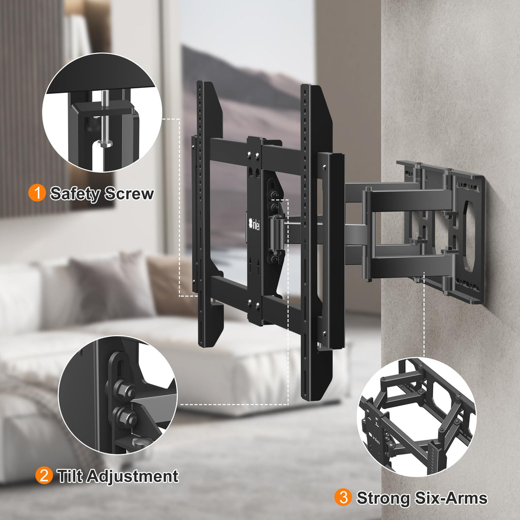 XINLEI Full Motion TV Wall Mount for Most 26"-70" Flat/Curved TV, Swivel Tilt Bracket with Articulating Dual Arms, Support 100lbs, Max VESA 400x400mm, Fits 12”/16" Wood Stud (MA570)