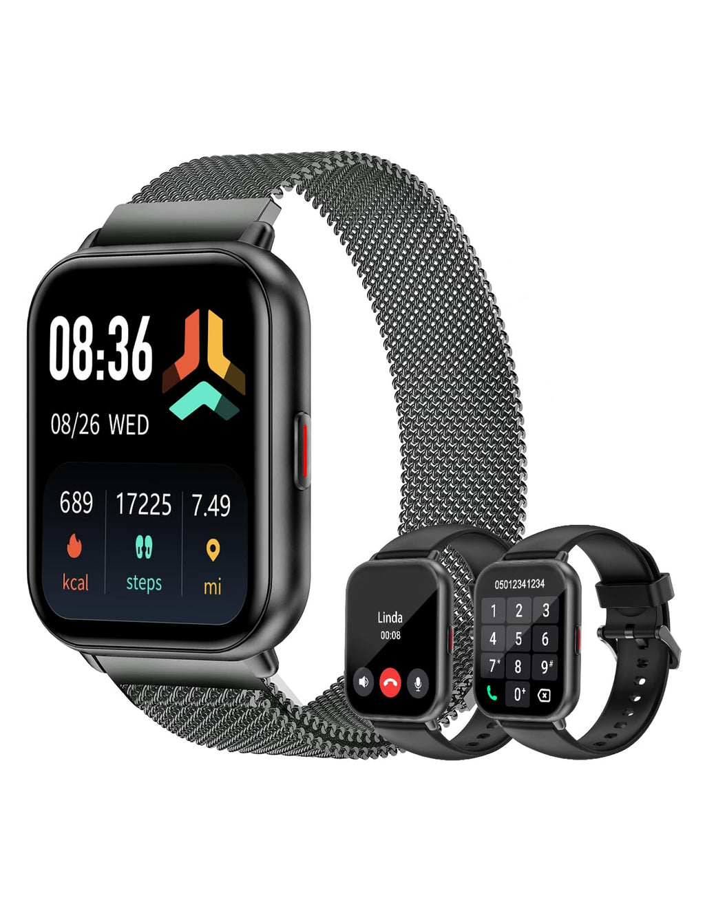 Smart Watches for Women Men (Answer/Make Calls, 3 Bands), 1.85" Fitness Tracker Watch for iPhone/Android Phones with Heart Rate Monitor Sleep/Steps Tracker 100+ Sports Pedometer Waterproof (Black)