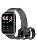 Smart Watches for Women Men (Answer/Make Calls, 3 Bands), 1.85" Fitness Tracker Watch for iPhone/Android Phones with Heart Rate Monitor Sleep/Steps Tracker 100+ Sports Pedometer Waterproof (Black)