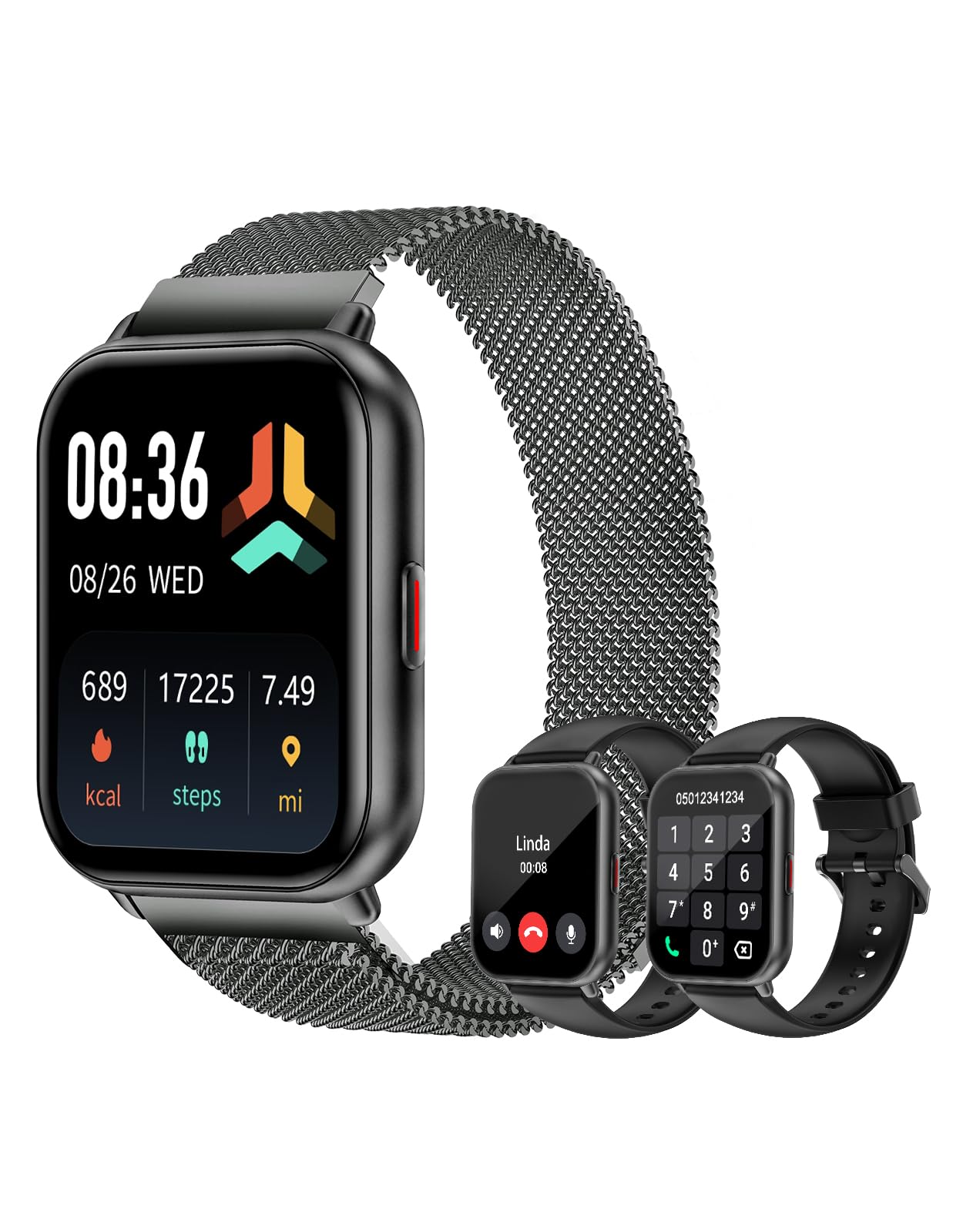Smart Watches for Women Men (Answer/Make Calls, 3 Bands), 1.85" Fitness Tracker Watch for iPhone/Android Phones with Heart Rate Monitor Sleep/Steps Tracker 100+ Sports Pedometer Waterproof (Black)
