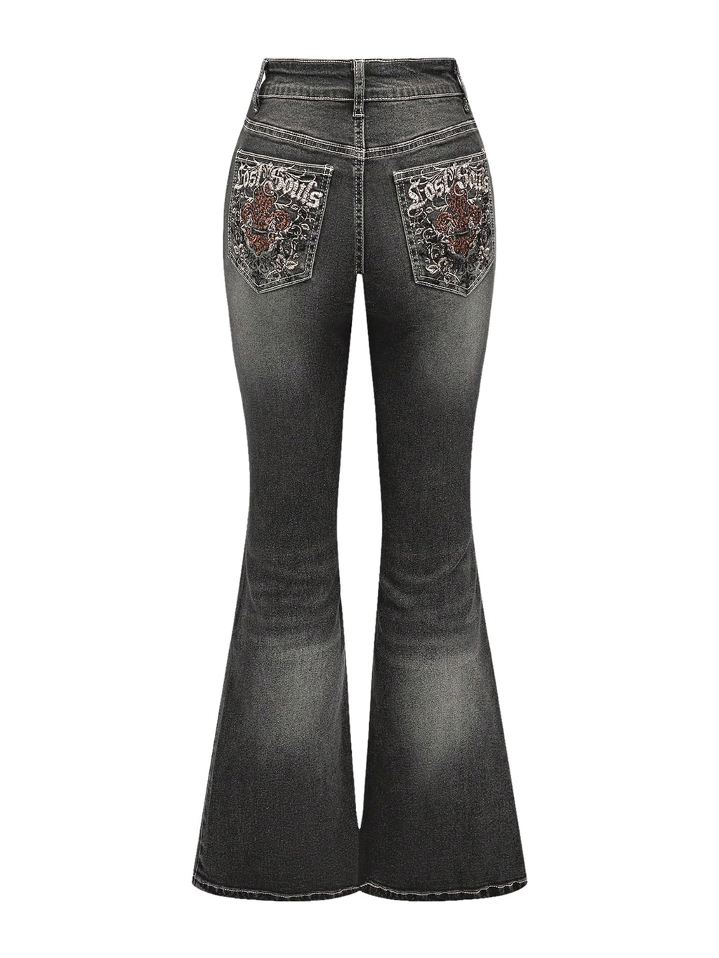 MakeMeChic Women's Bell Bottom Jeans Stretchy Flared Jeans Embroidered Y2K High Waist Denim Pants