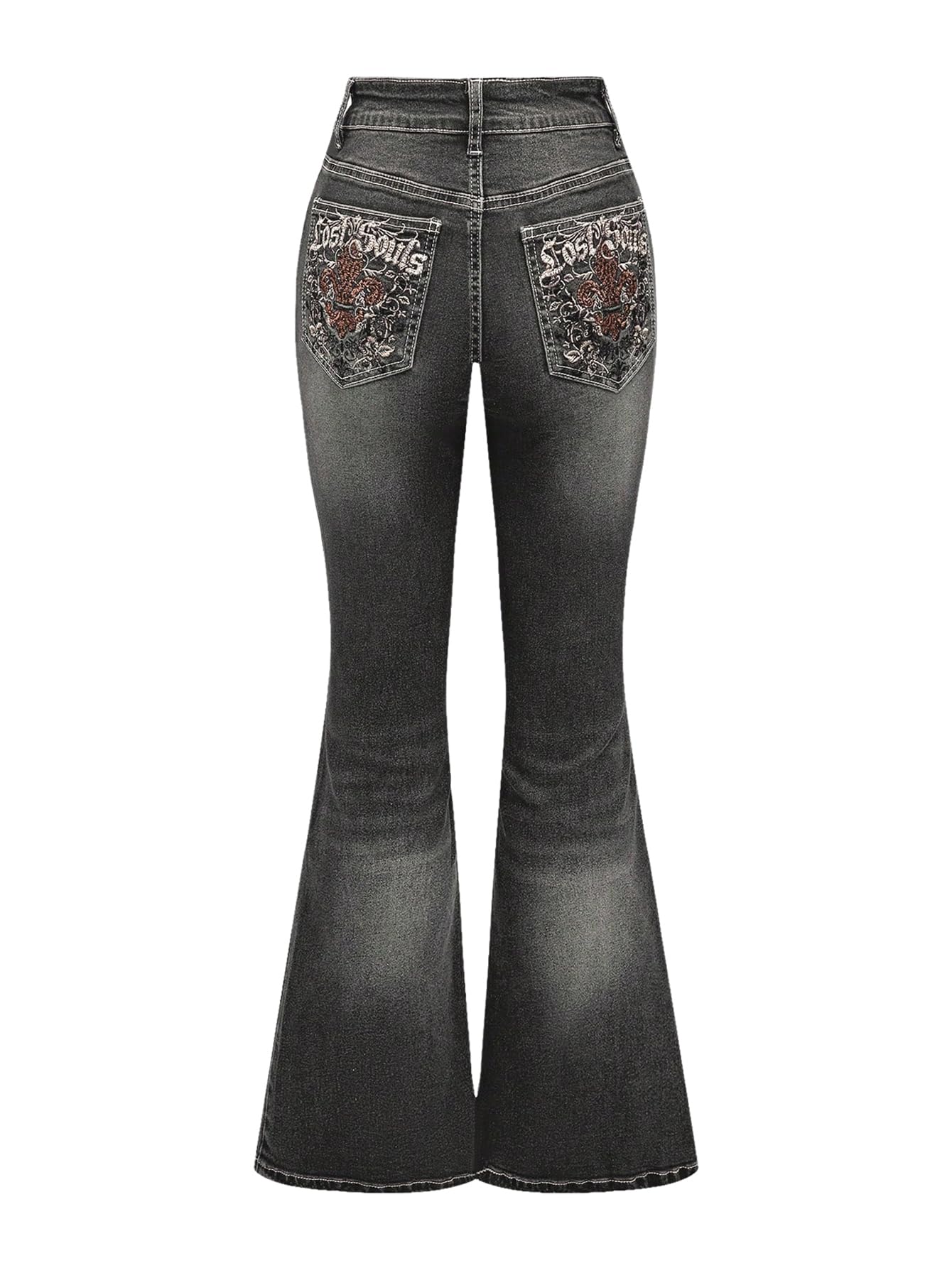 MakeMeChic Women's Bell Bottom Jeans Stretchy Flared Jeans Embroidered Y2K High Waist Denim Pants