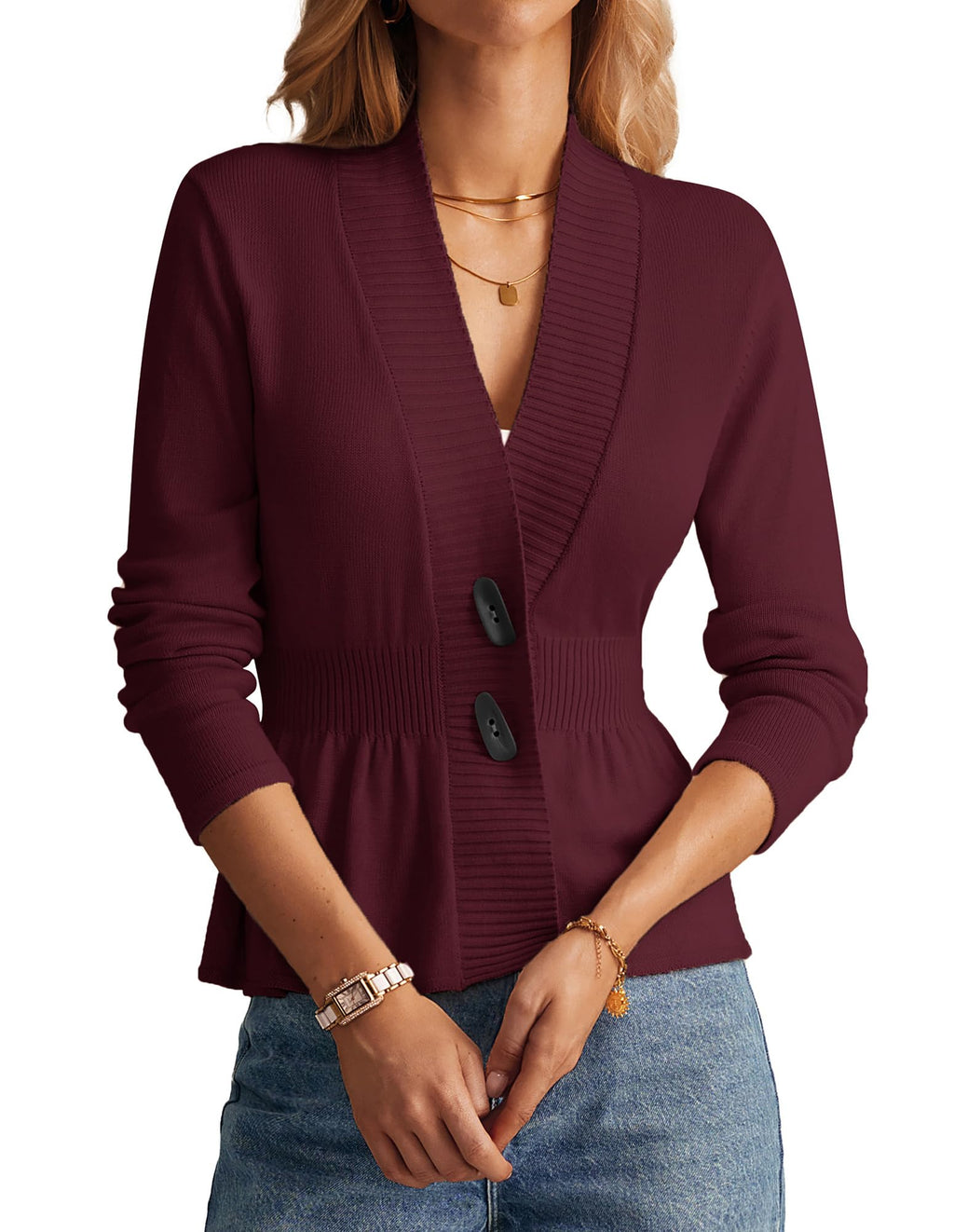 GRACE KARIN Women Cardigan Sweaters 2025 Fall,Long Sleeve Cropped Sweater Coat Trendy,Button Front Peplum Tops Lightweight