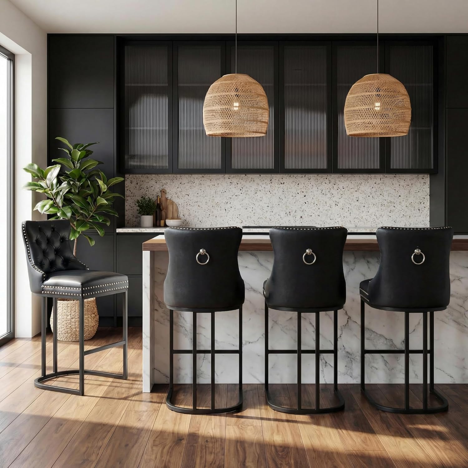 UVV Counter Height Bar Stools Set of 1, 26" Modern Barstools with Back, Velvet Upholstery Counter Chairs with Metal Legs for Kitchen Island, Bar, Counter, Beige