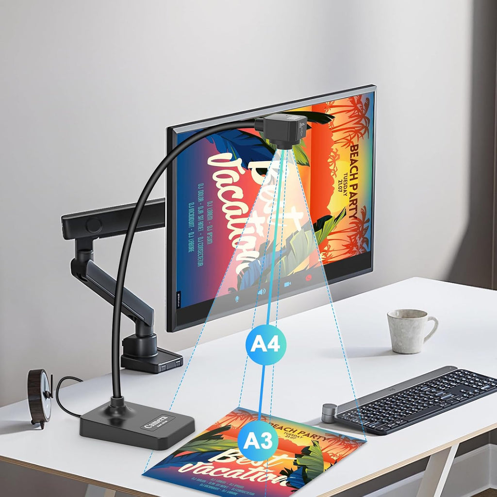 USB Document Camera for Teachers,Manual Focus Webcam with Mic,Fold for Mac/Windows/Chromebook