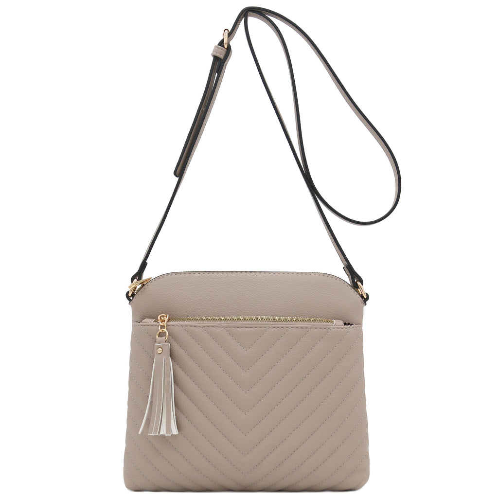 FashionPuzzle Chevron Quilted Medium Crossbody Bag with Tassel Accent