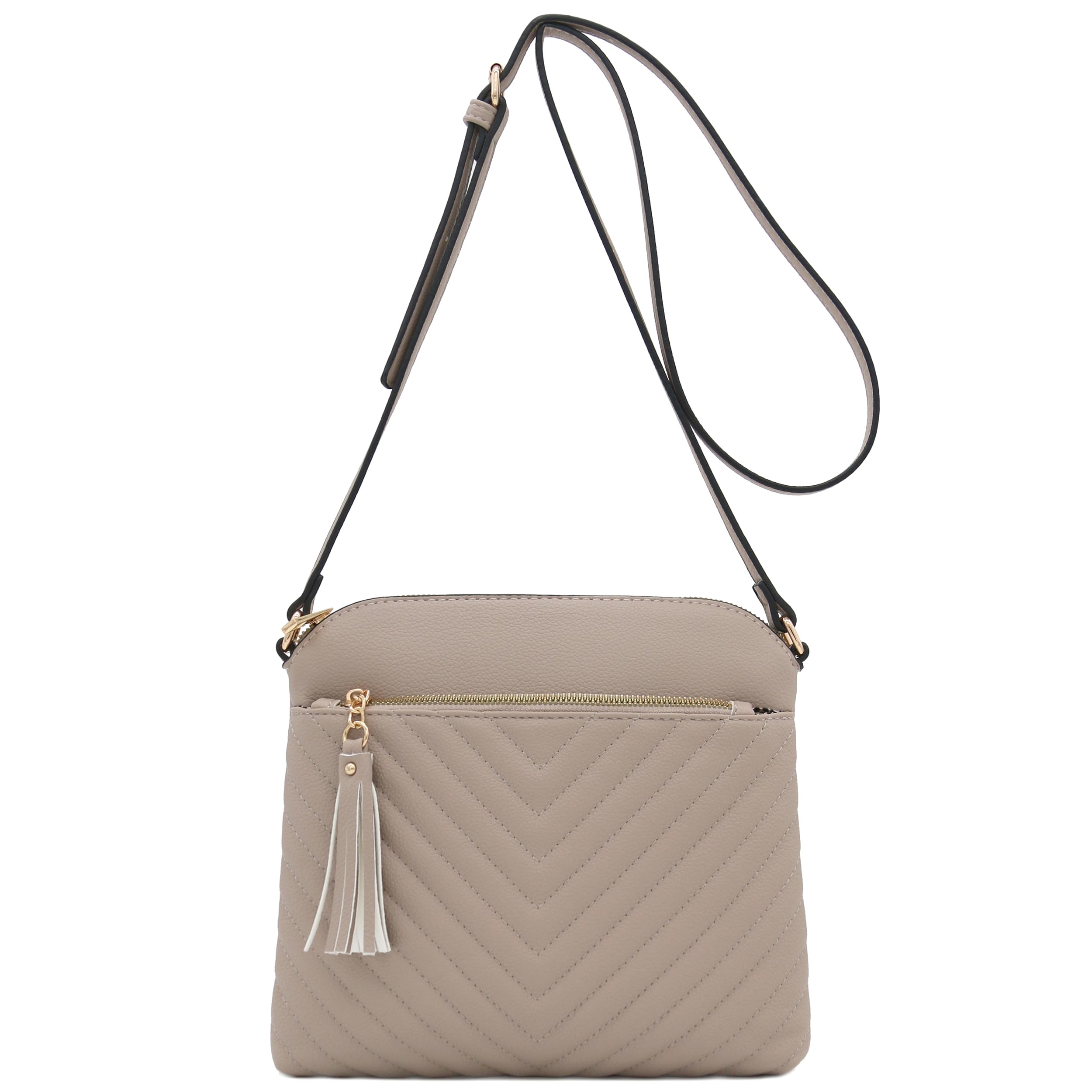 FashionPuzzle Chevron Quilted Medium Crossbody Bag with Tassel Accent