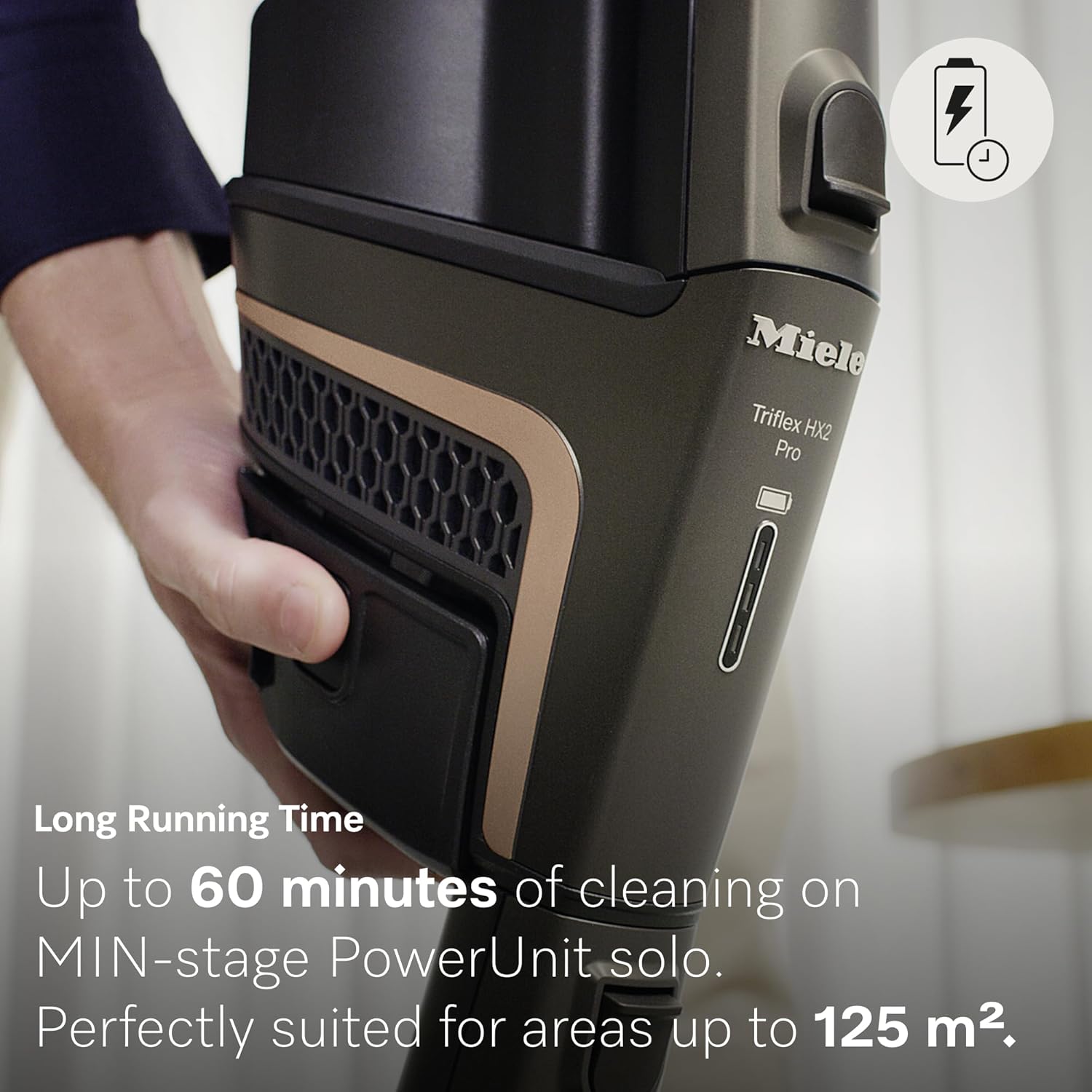 Miele Triflex HX2 Self-Standing Cordless Stick Vacuum Cleaner, 60 min runtime, Lotus White / Rose Gold