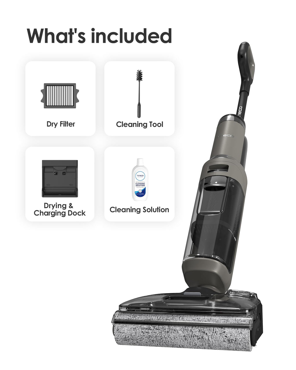 Tineco Floor ONE i5 Stretch Wet Dry Vacuum Cleaner, Vacuum & Mop in One Step, 20kpa Powerful Suction, 180° Lay-Flat Design, Anti-Tangle Design, Dual-Sided Edge Cleaning, Up to 30* Minutes Runtime