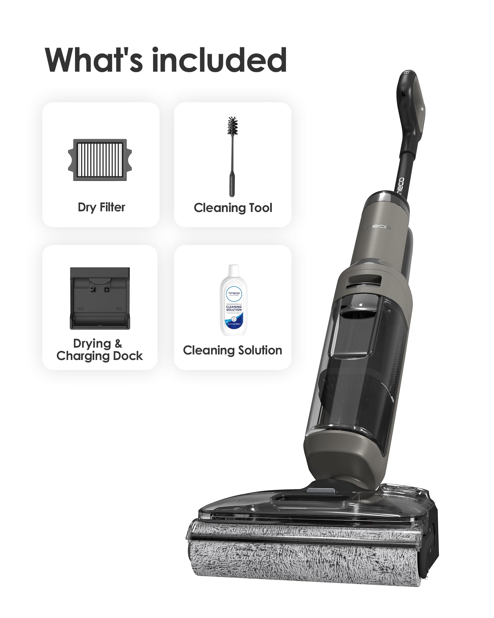 Tineco Floor ONE i5 Stretch Wet Dry Vacuum Cleaner, Vacuum & Mop in One Step, 20kpa Powerful Suction, 180° Lay-Flat Design, Anti-Tangle Design, Dual-Sided Edge Cleaning, Up to 30* Minutes Runtime