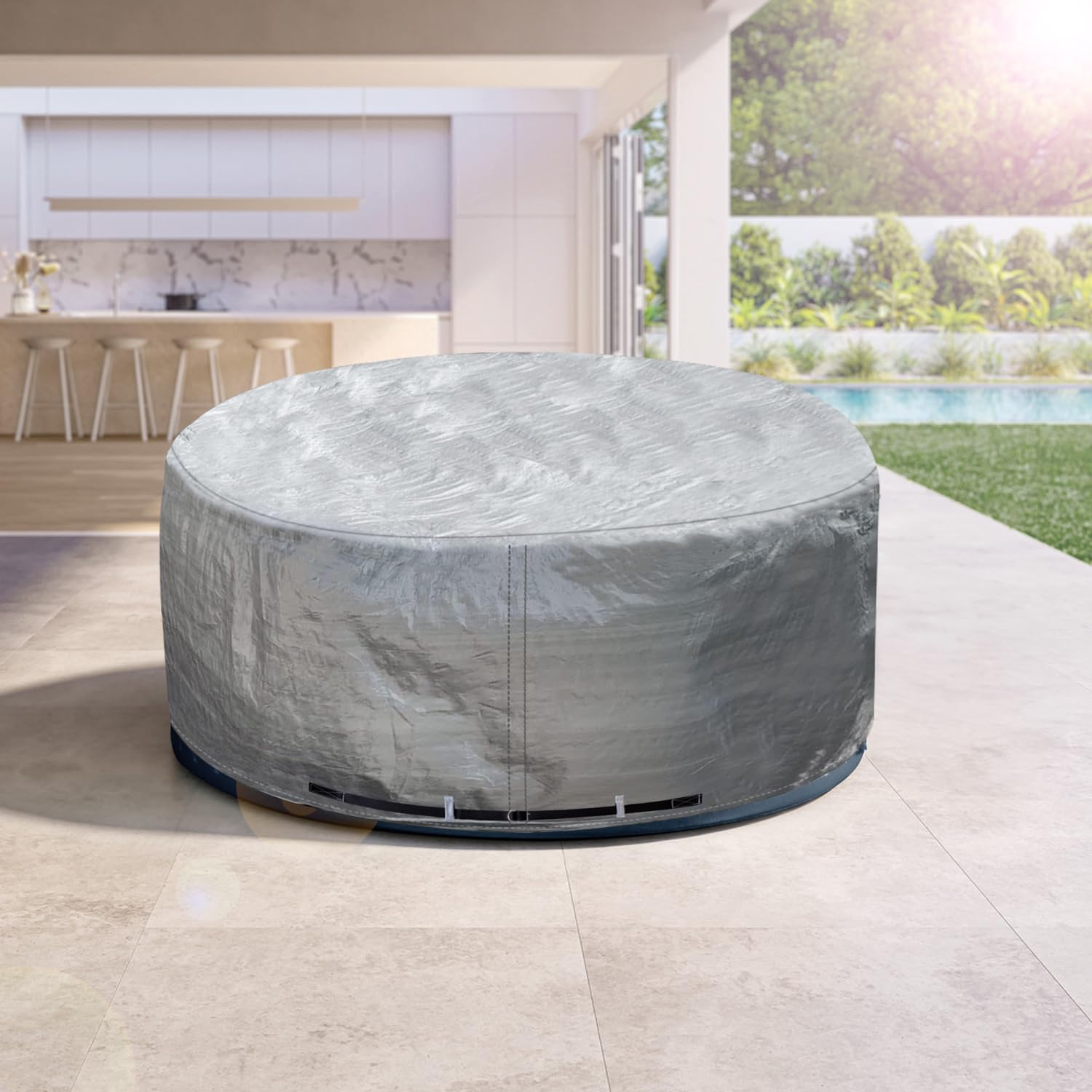 Round Hot Tub Cover Outdoor Waterproof Spa Cover Cap(83''x 20'') 600D Heavy Duty Polyester Hot Tub Cover Protector(Brown)