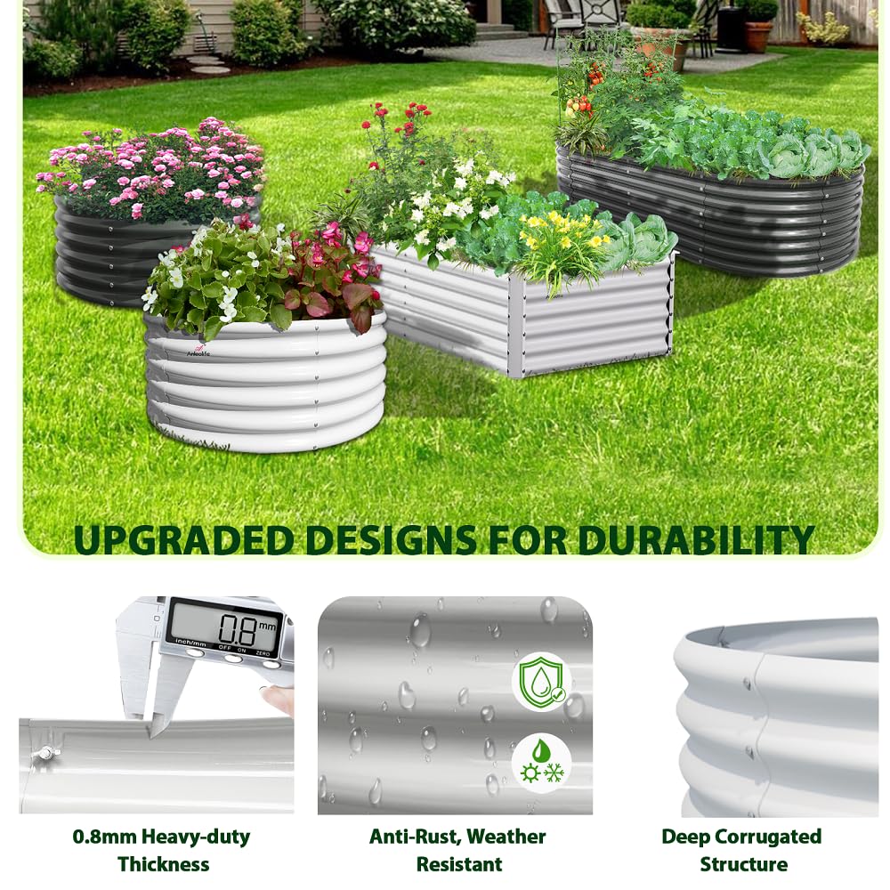 A ANLEOLIFE 2-Pack 3ft x 24” Tall Galvanized Raised Garden Beds Outdoor, Round Metal Planter Box for Planting Vegetables Flowers Herb, Anti-Rust & Easy-Setup, Quartz Grey
