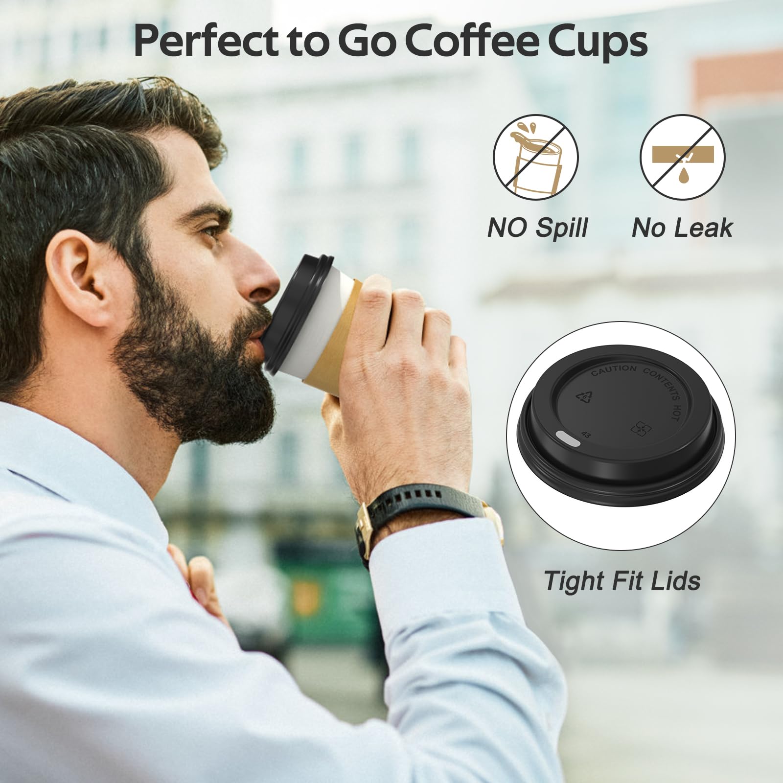 Dealusy 100 Pack 12 oz Disposable Coffee Cups with Lids and Sleeves, Sturdy Thick Paper & Leak-free Insulated to Go Paper Hot Coffee Cups with Sip Lids for Hot & Cold Beverage