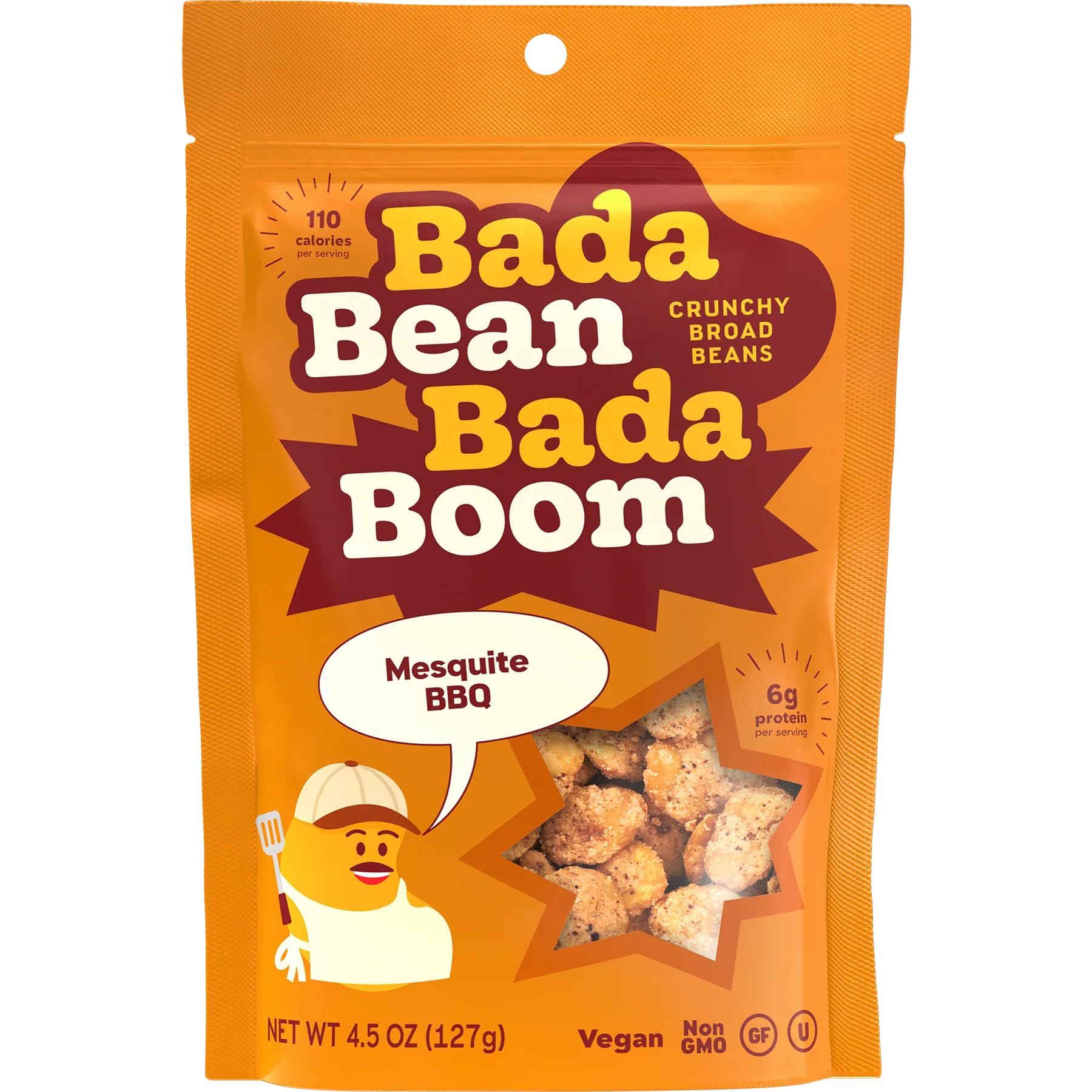 Bada Bean Bada Boom, Crunchy Roasted Broad Bean Snacks (Fava), High Protein, Vegan, Gluten-free - 110 Calorie Packs, Buffalo Wing, 4.5 Ounce (Pack of 6)