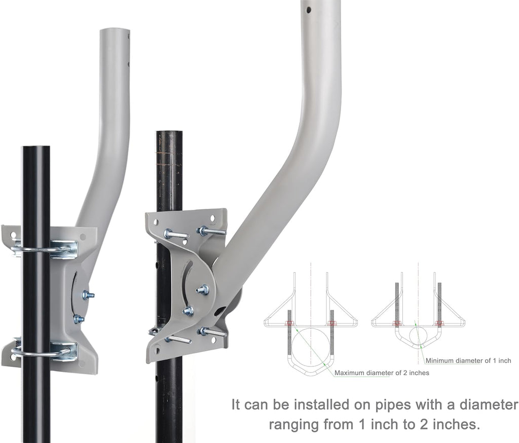 Heavy Duty Universal Adjustable Antenna Mount Pole(OD 1 11/16", Length 17 1/4"), Pole Mounting Bracket for Wall Eave Roof, Compatible with Antenna, Weather Station and WiFi Extender, with U-Bolt Kit