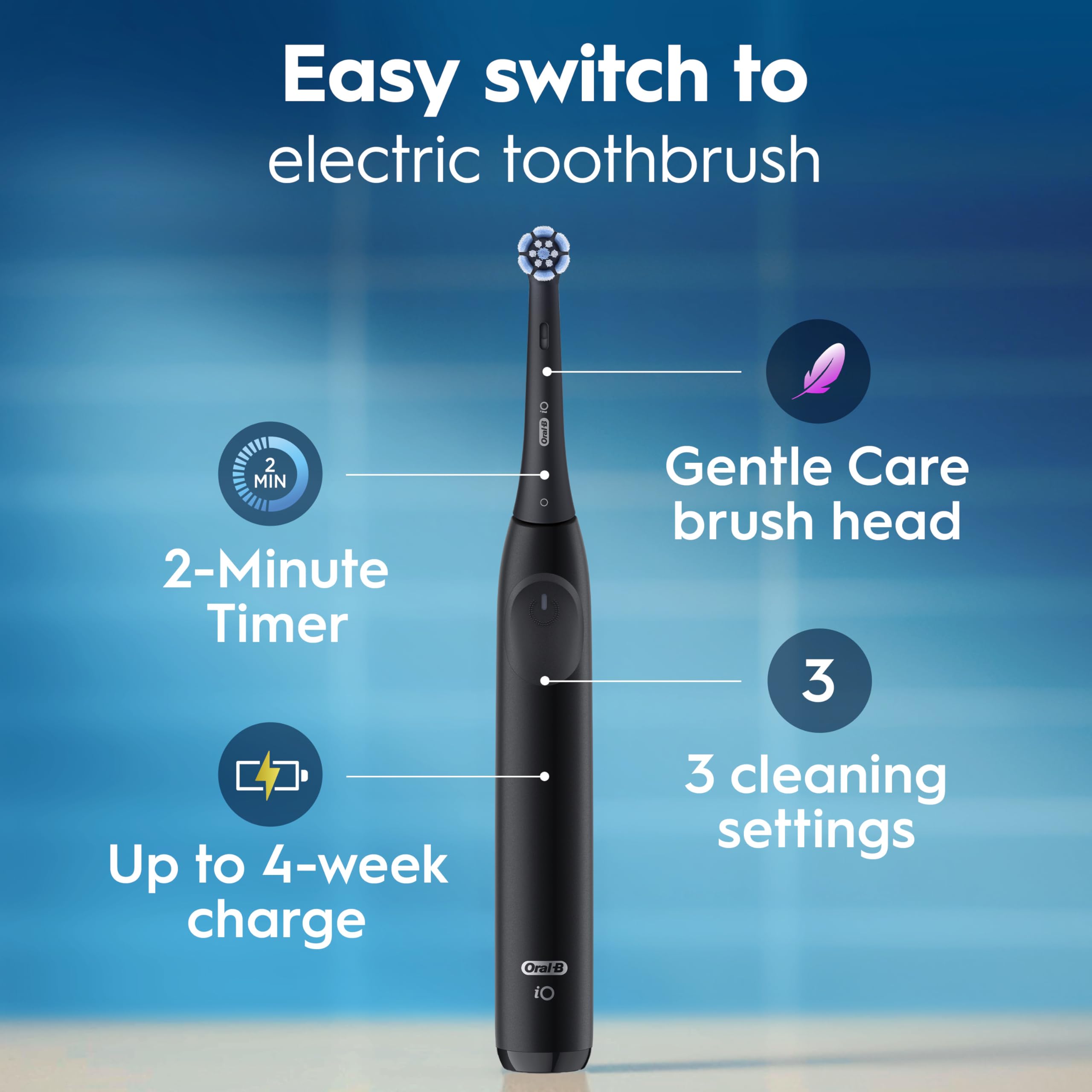 Oral-B Rechargeable Electric Toothbrush, iO2 Starter Kit, 3 Cleaning Modes, Automatic Pressure Sensor to Protect Gums, 2 Brush Heads, Forest Green
