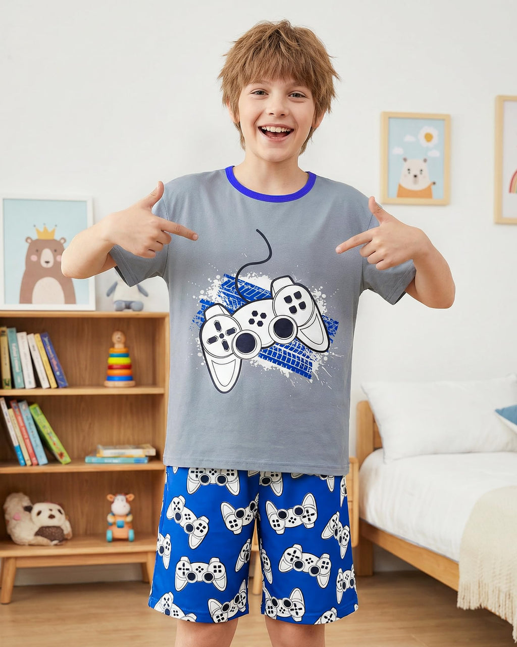 Fiodrimy Boys Pajamas Big Boys Summer PJs Set 2 Piece Kid Short Sleeve Sleepwear Nightwear Size 8-14