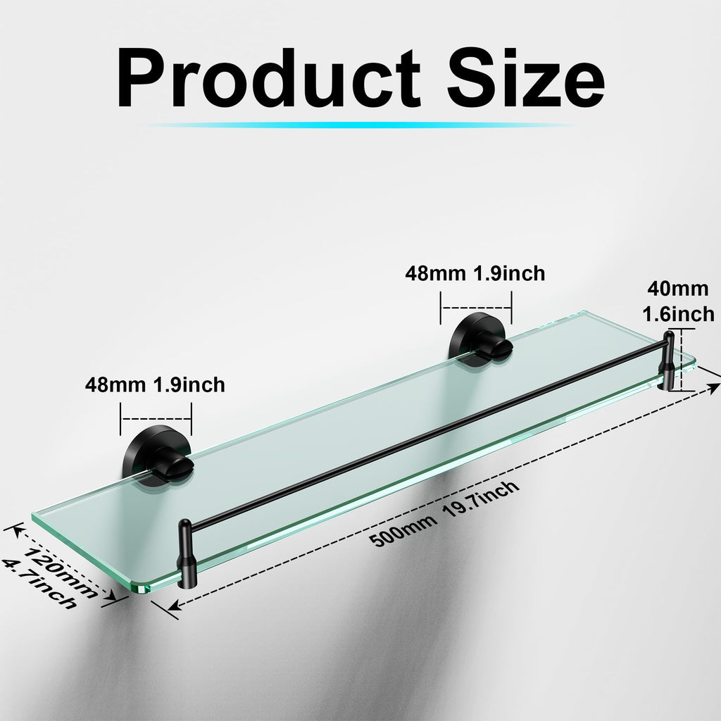 Glass Bathroom Shelves,Brushed Gold Floating Shelves for Wall Rectangular Modern Stainless Steel Glass Shelf for Bathroom Shelves wall Mounted 16 Inch
