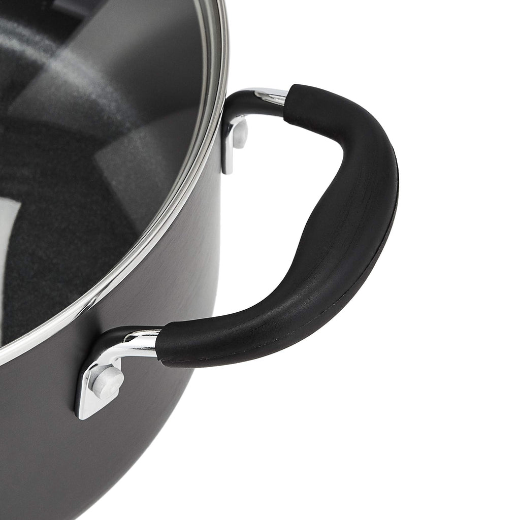 Amazon Basics Non-Stick Cookware Set, Pots and Pans with Lids, Hard Anodized Aluminum, Dishwasher Safe, Oven Safe, Black, 12-Piece