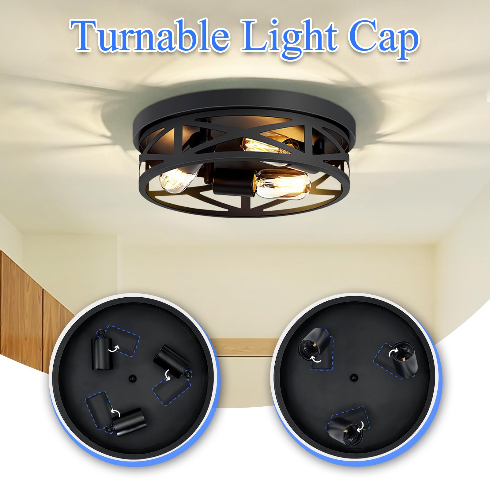 SKEJAO Flush Mount Ceiling Light Fixture,Black 2-Light Hallway Light Fixtures Ceiling,Light Fixtures Ceiling Mount for Farmhouse,Kitchen,Hall,Bedroom,Bathroom (2 Pack)
